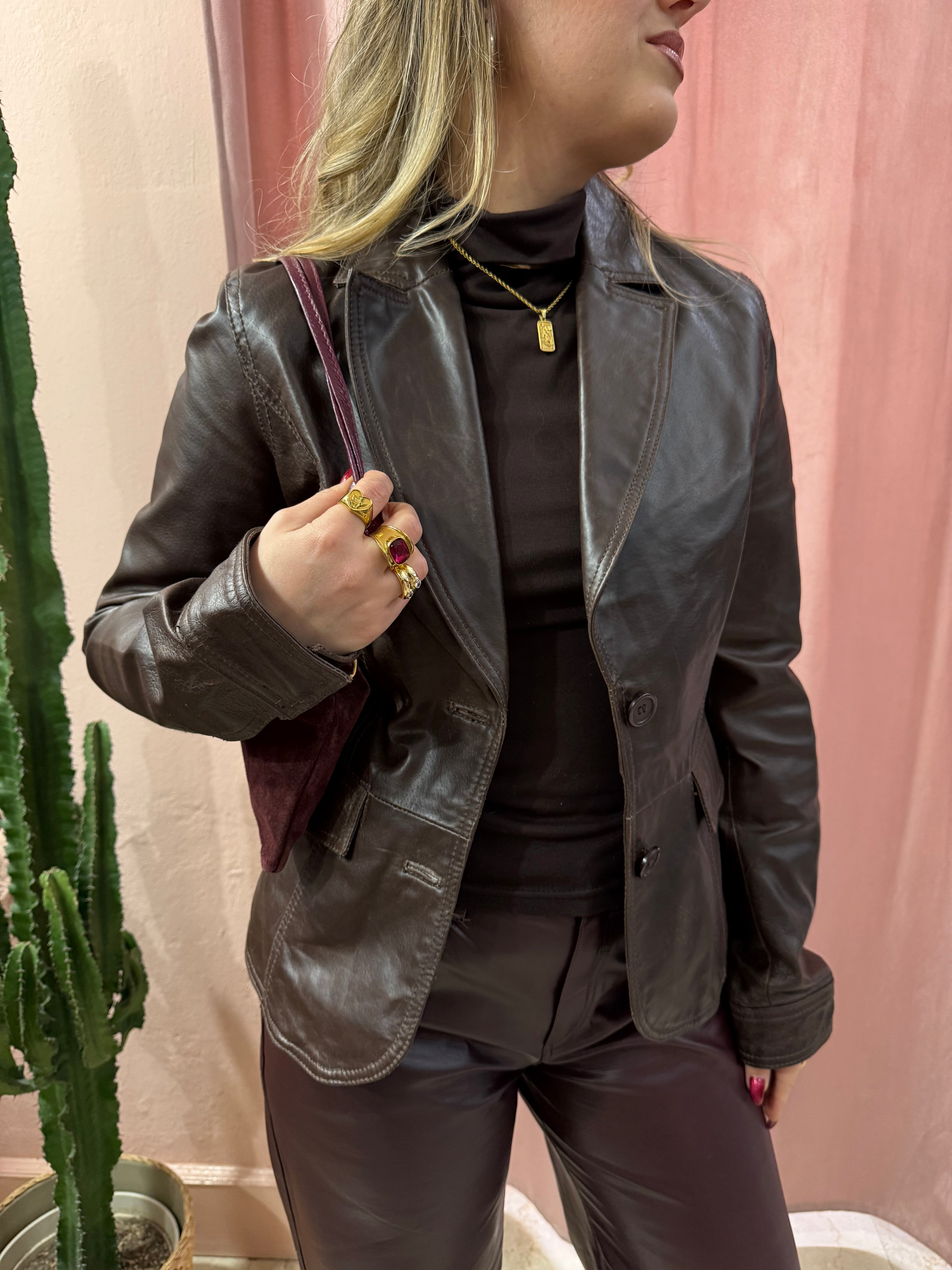Blazer cioccolato in vera pelle