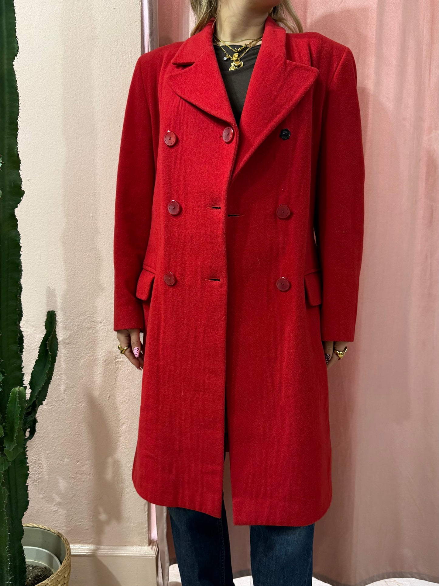 Cappotto vintage rosso Gina Lebole misto cashmere