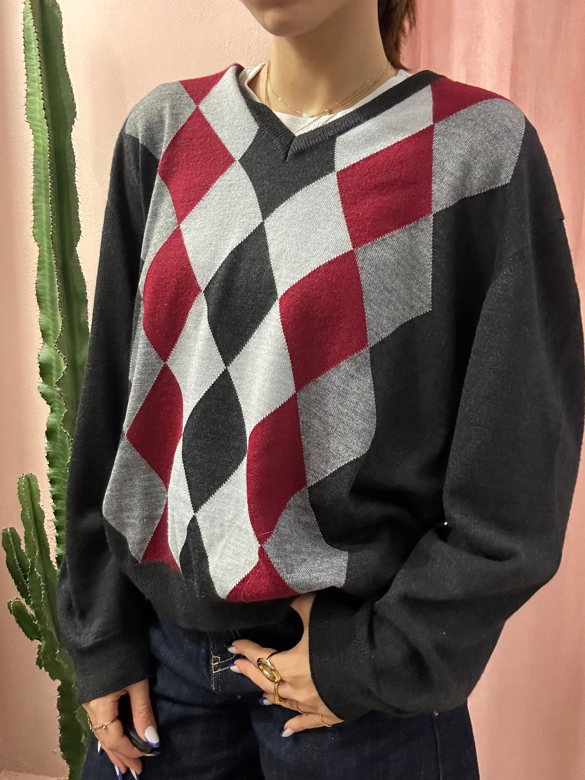 Maglione college quadri in lana