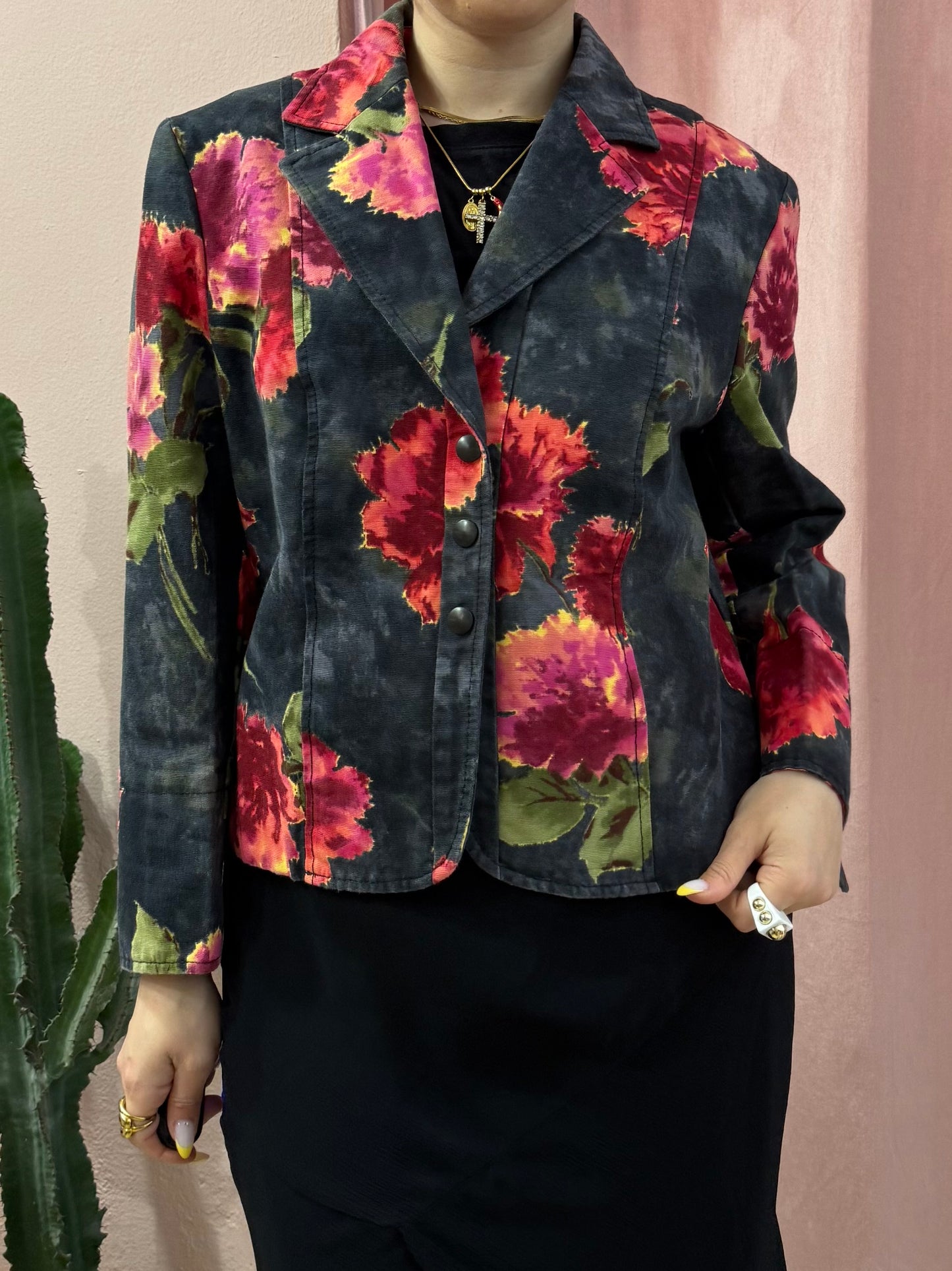 Blazer Mariella Burani fantasia a fiori sul rosso