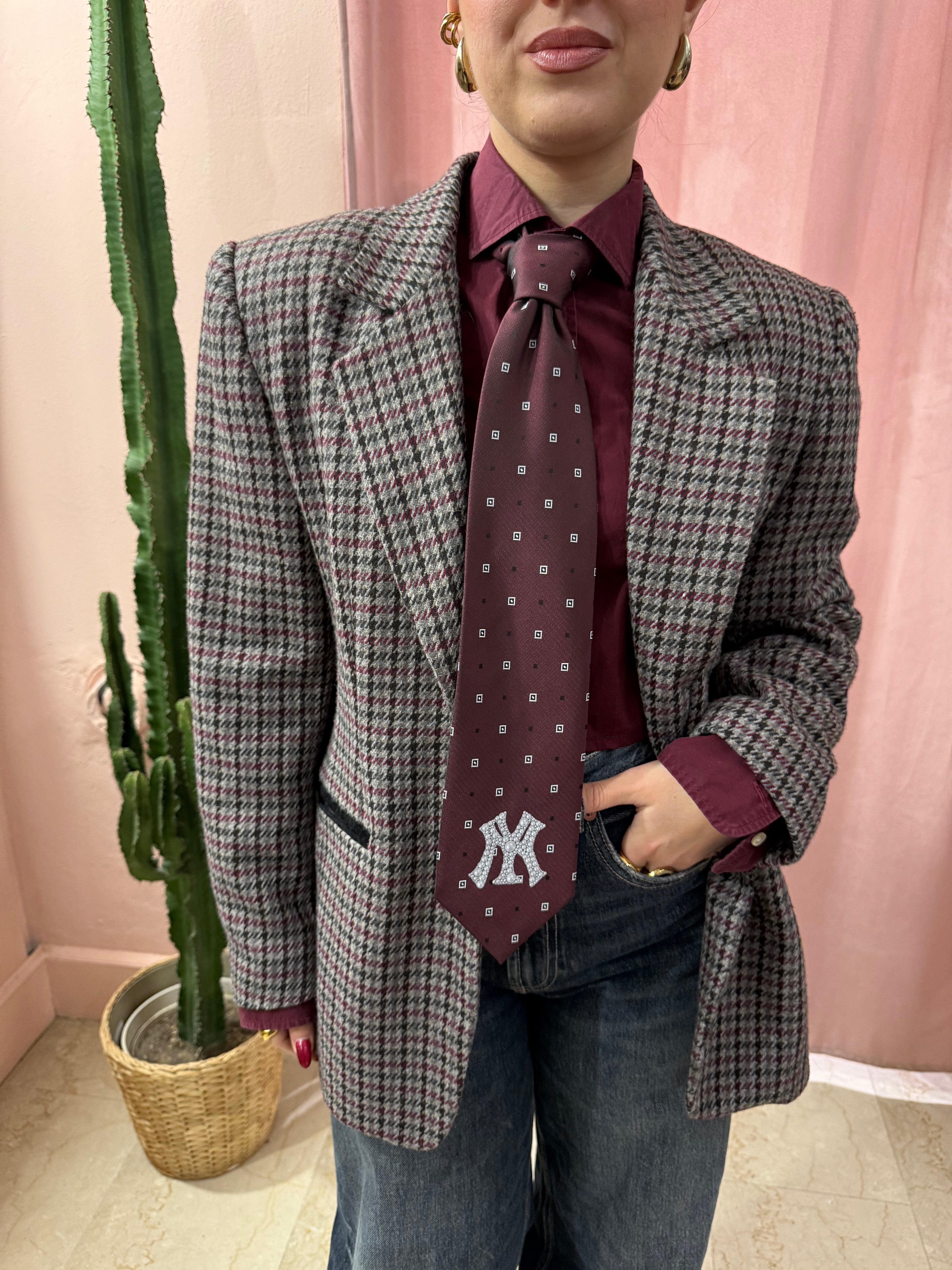 Blazer vintage a quadretti in pura lana