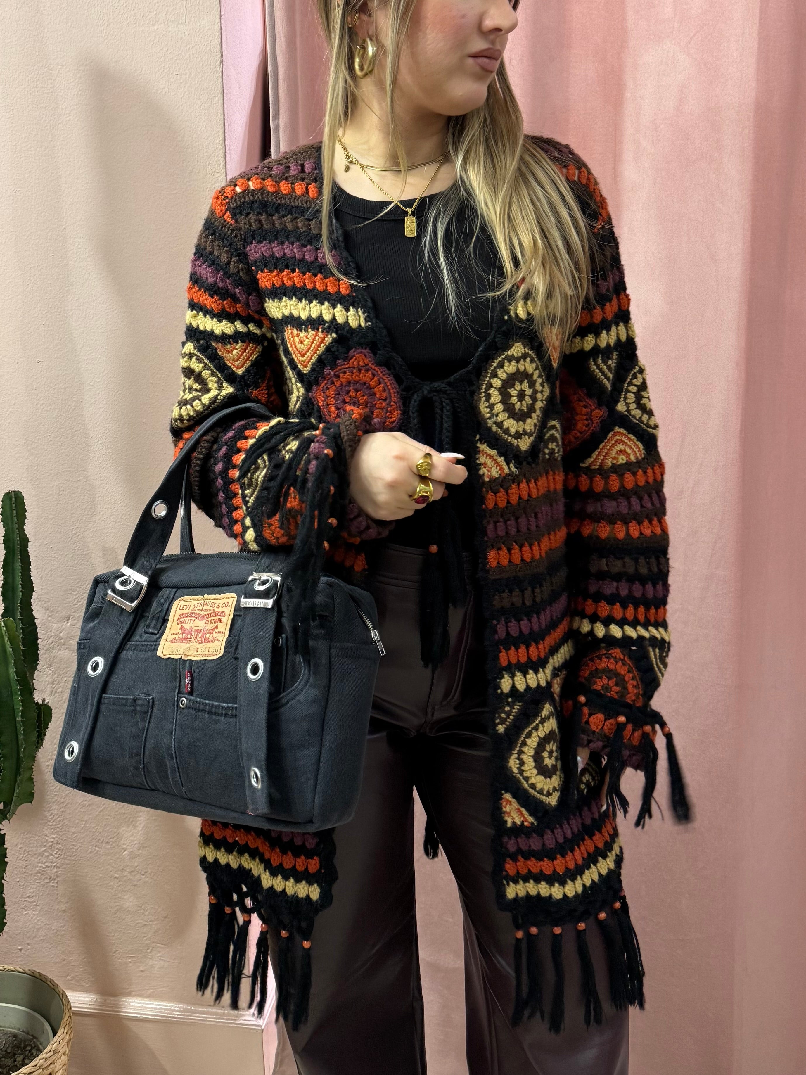 Maxi cardigan traforato in lana