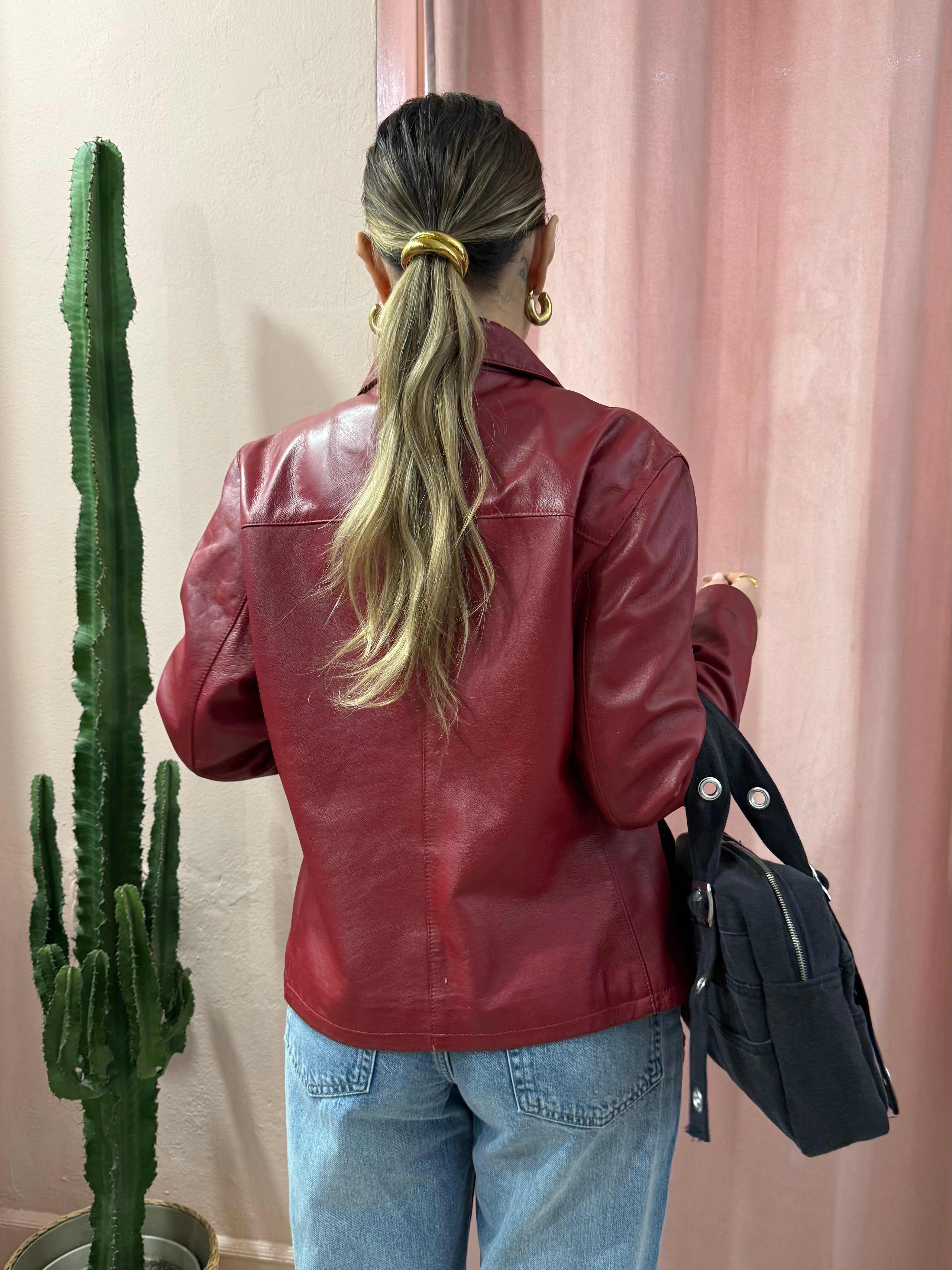 Giacca 00s in vera pelle bordeaux