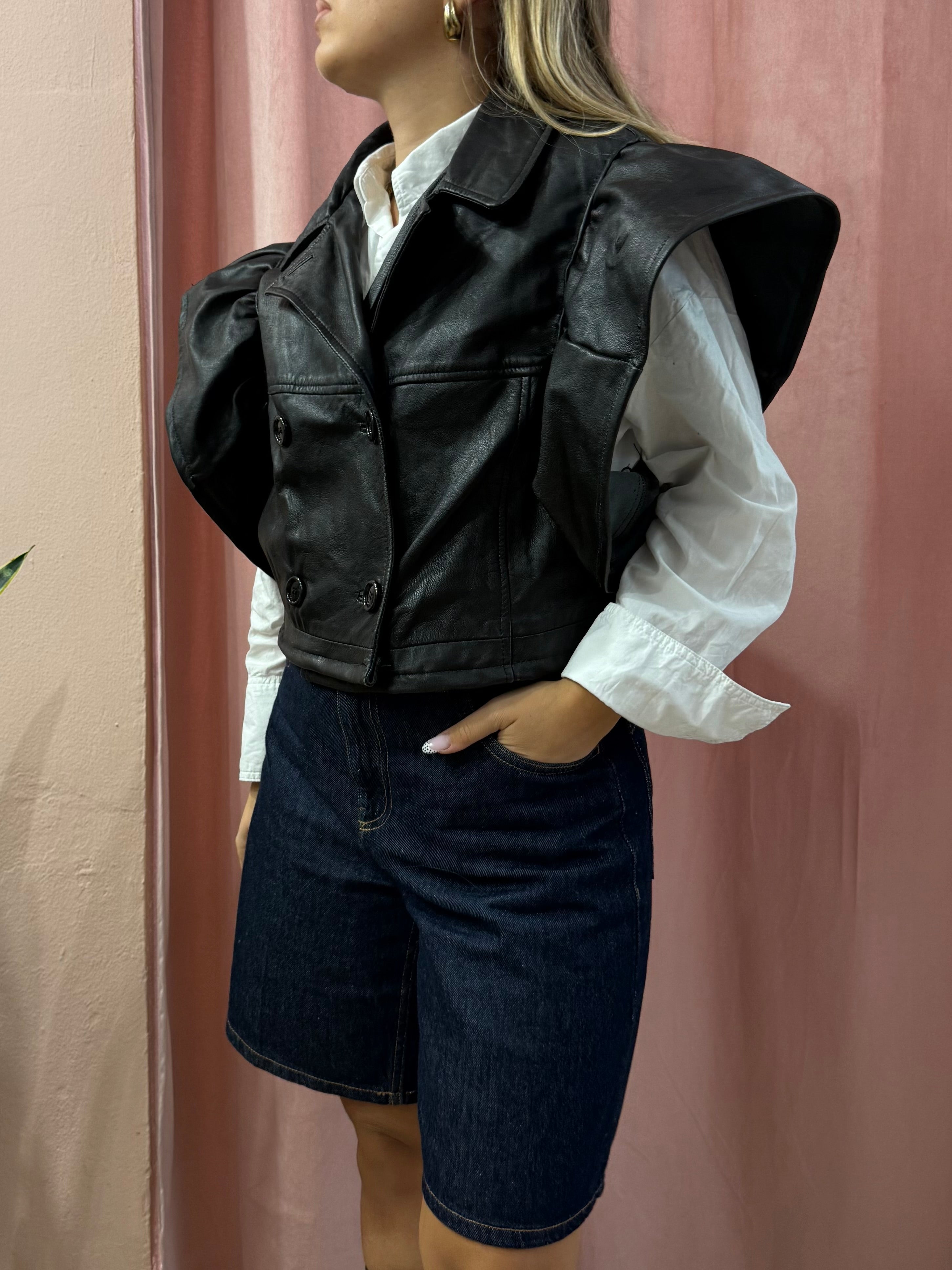 Gilet in vera pelle con voulant