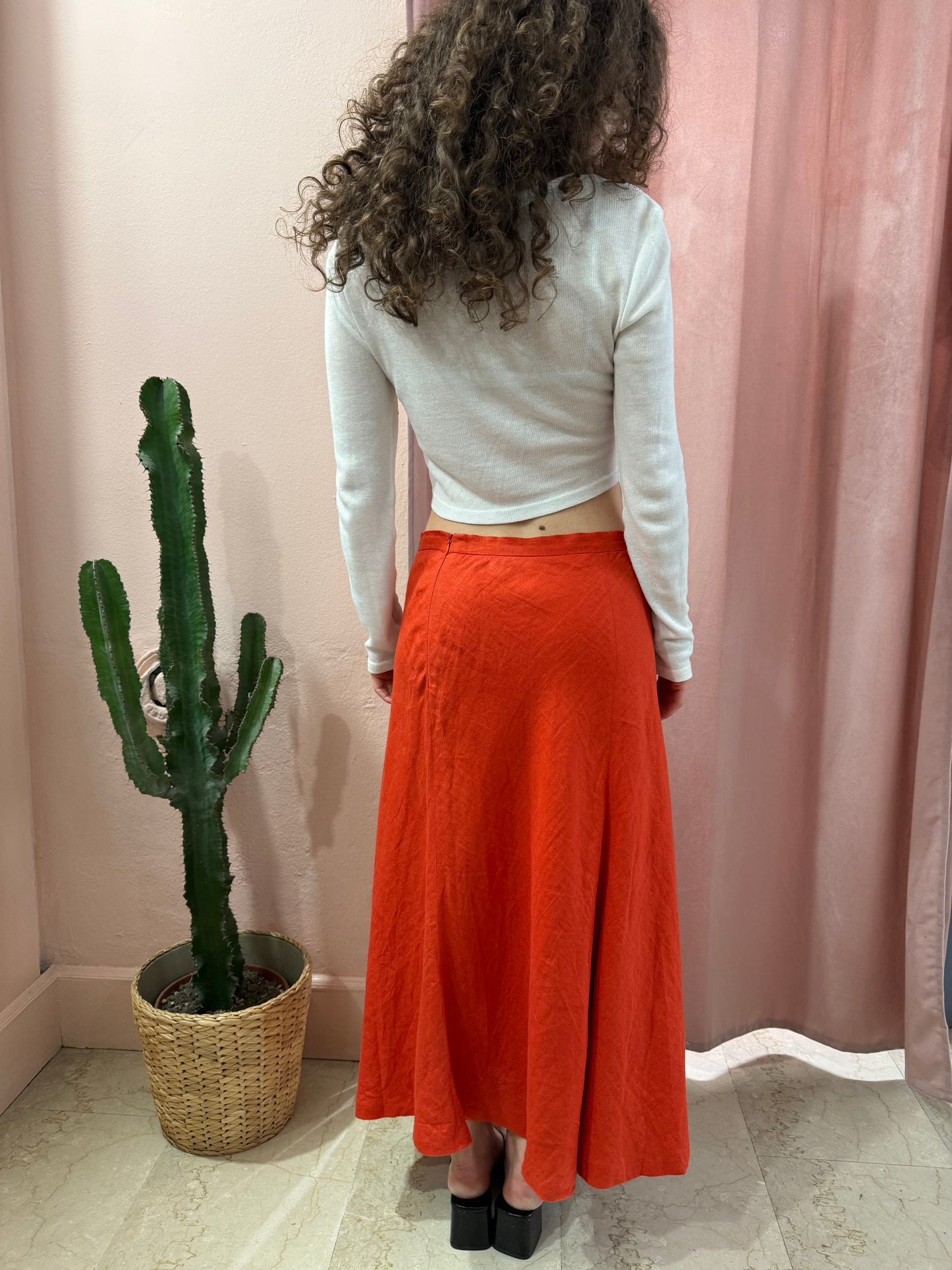 Gonna Max Mara arancio in puro lino