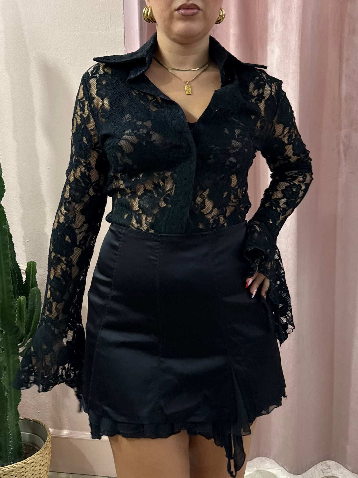 Minigonna nera 00s con inserti in tulle