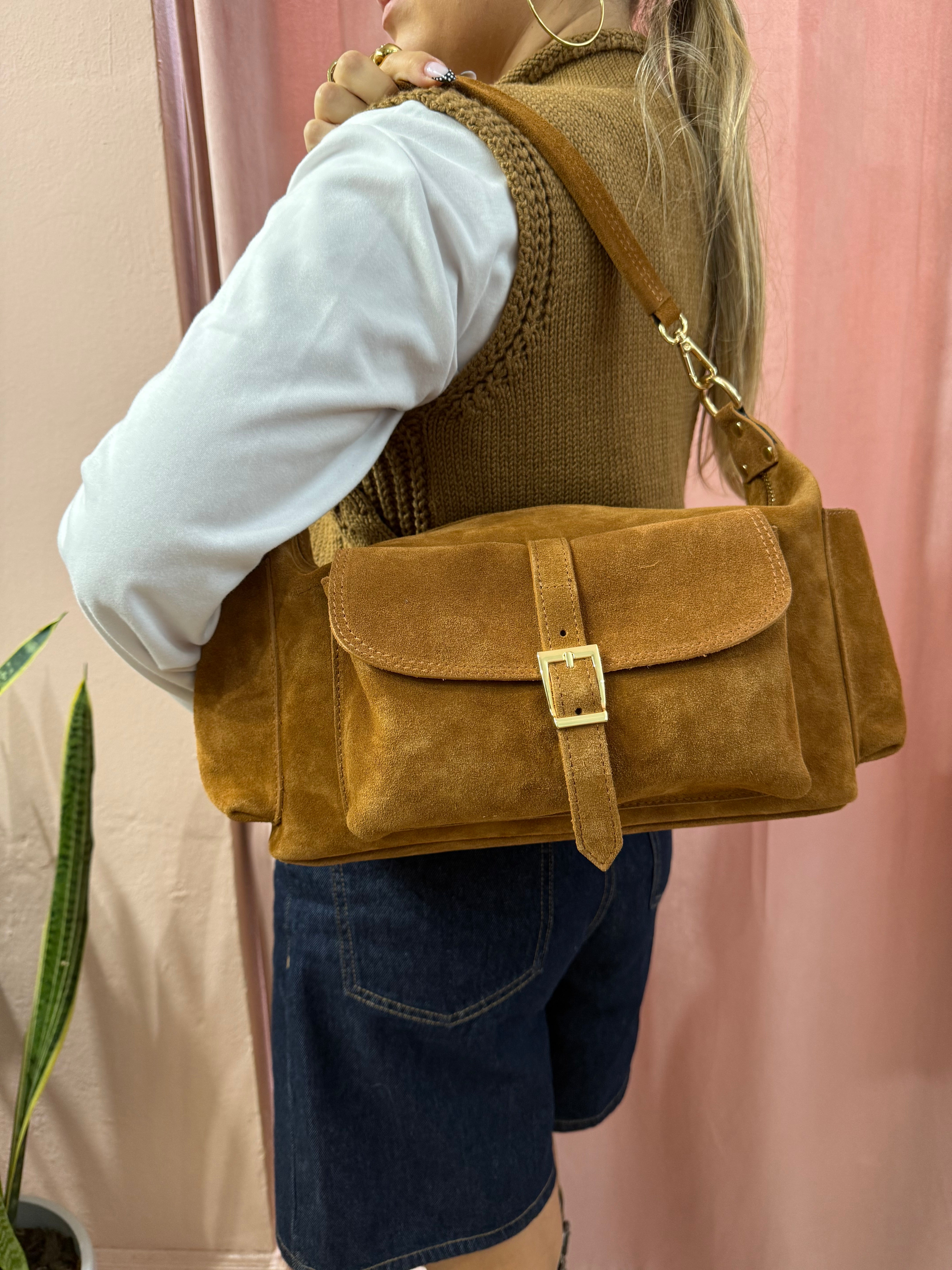 Borsa in vera pelle scamosciata