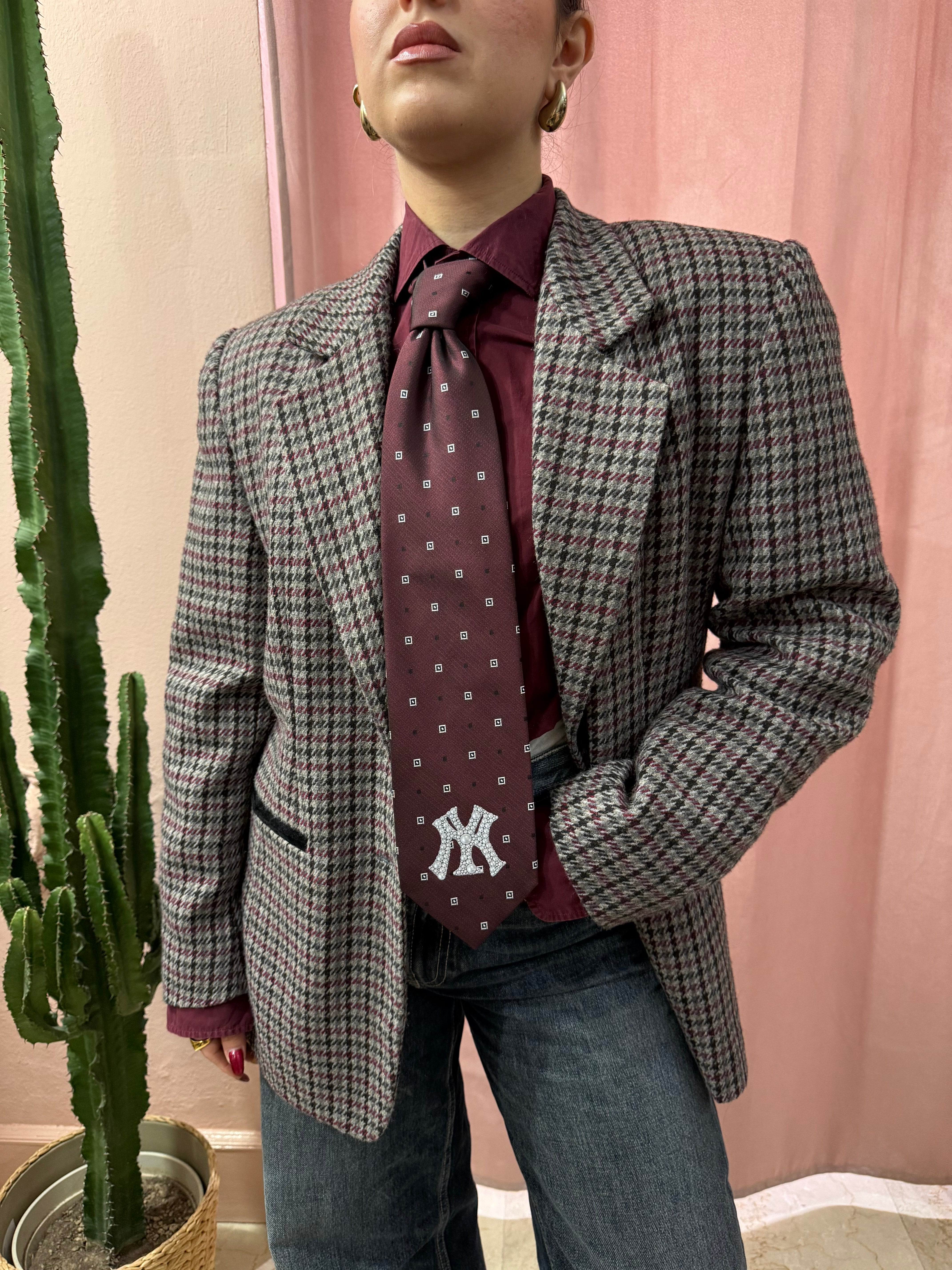 Blazer vintage a quadretti in pura lana