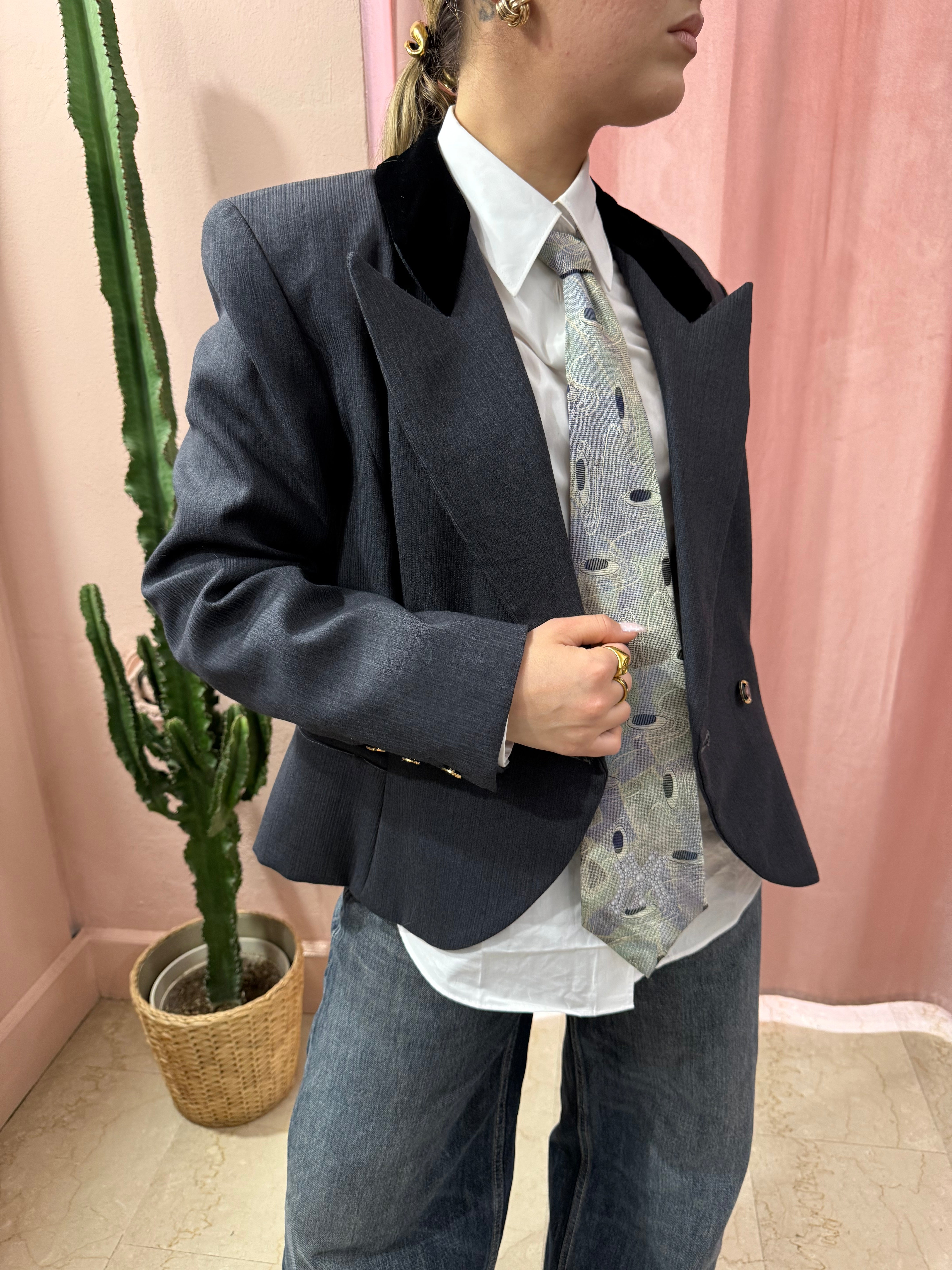 Blazer doppiopetto antracite in lana