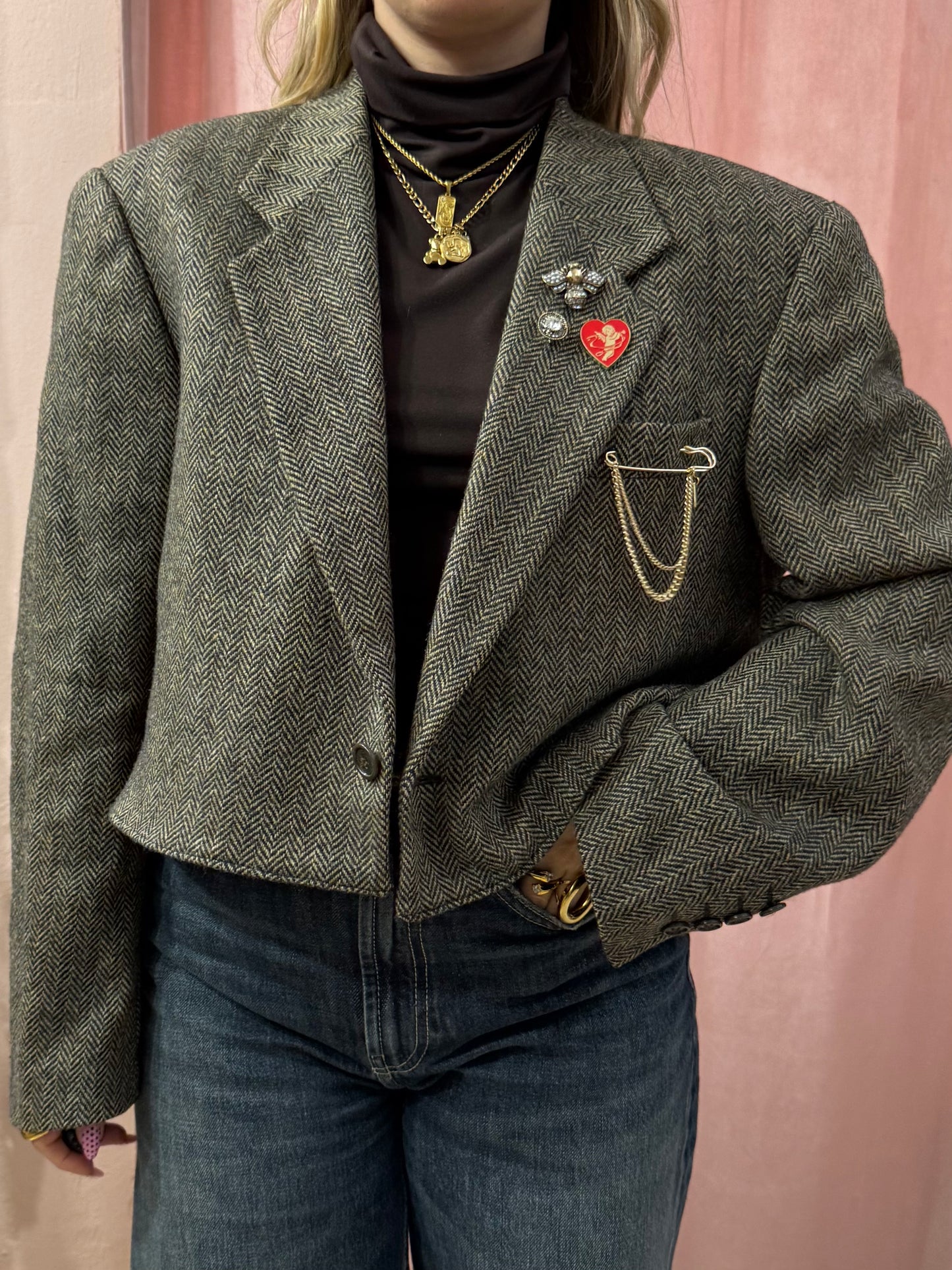 Blazer vintage crop spigato
