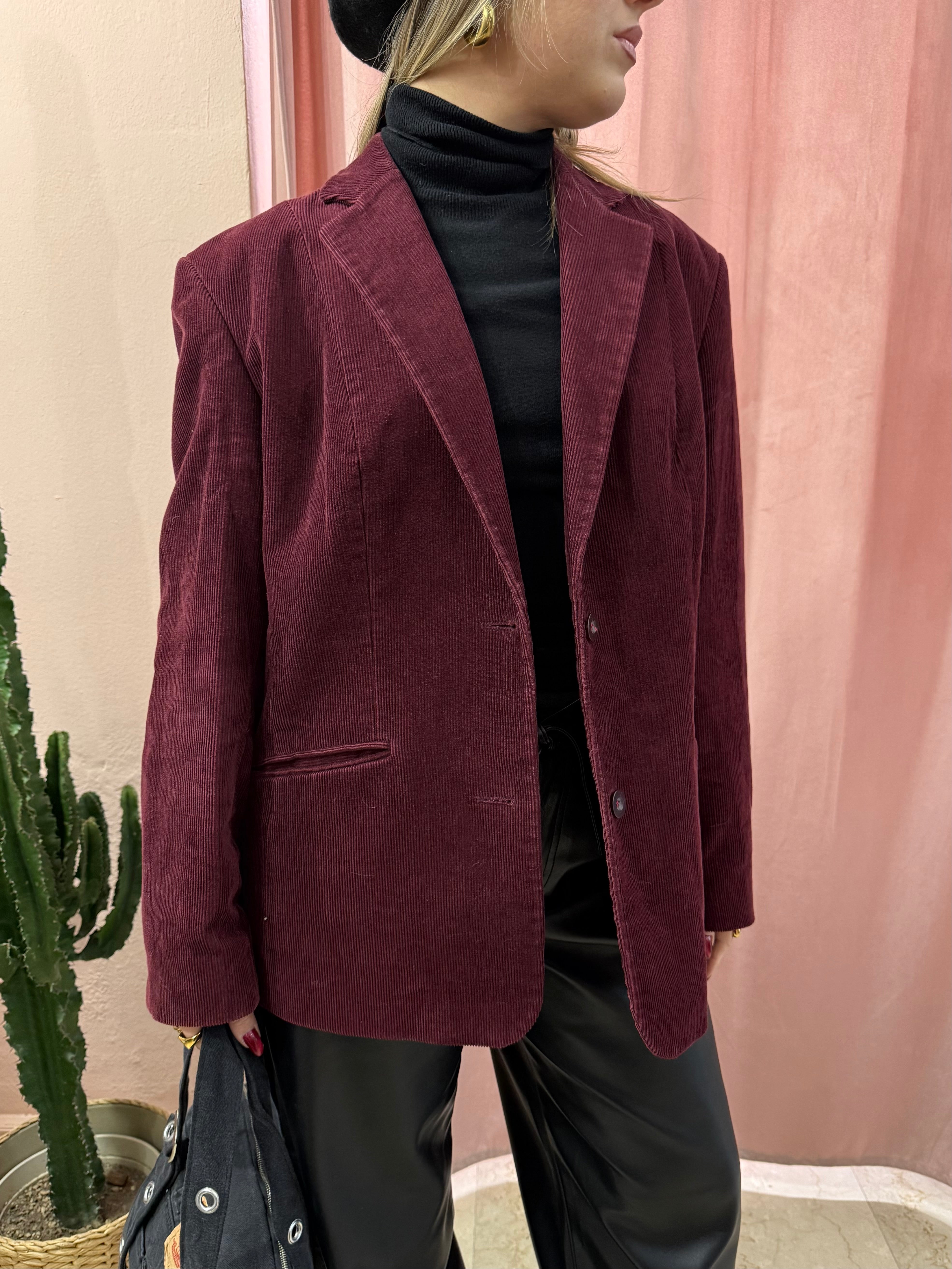 Blazer vintage in velluto a costine bordeaux