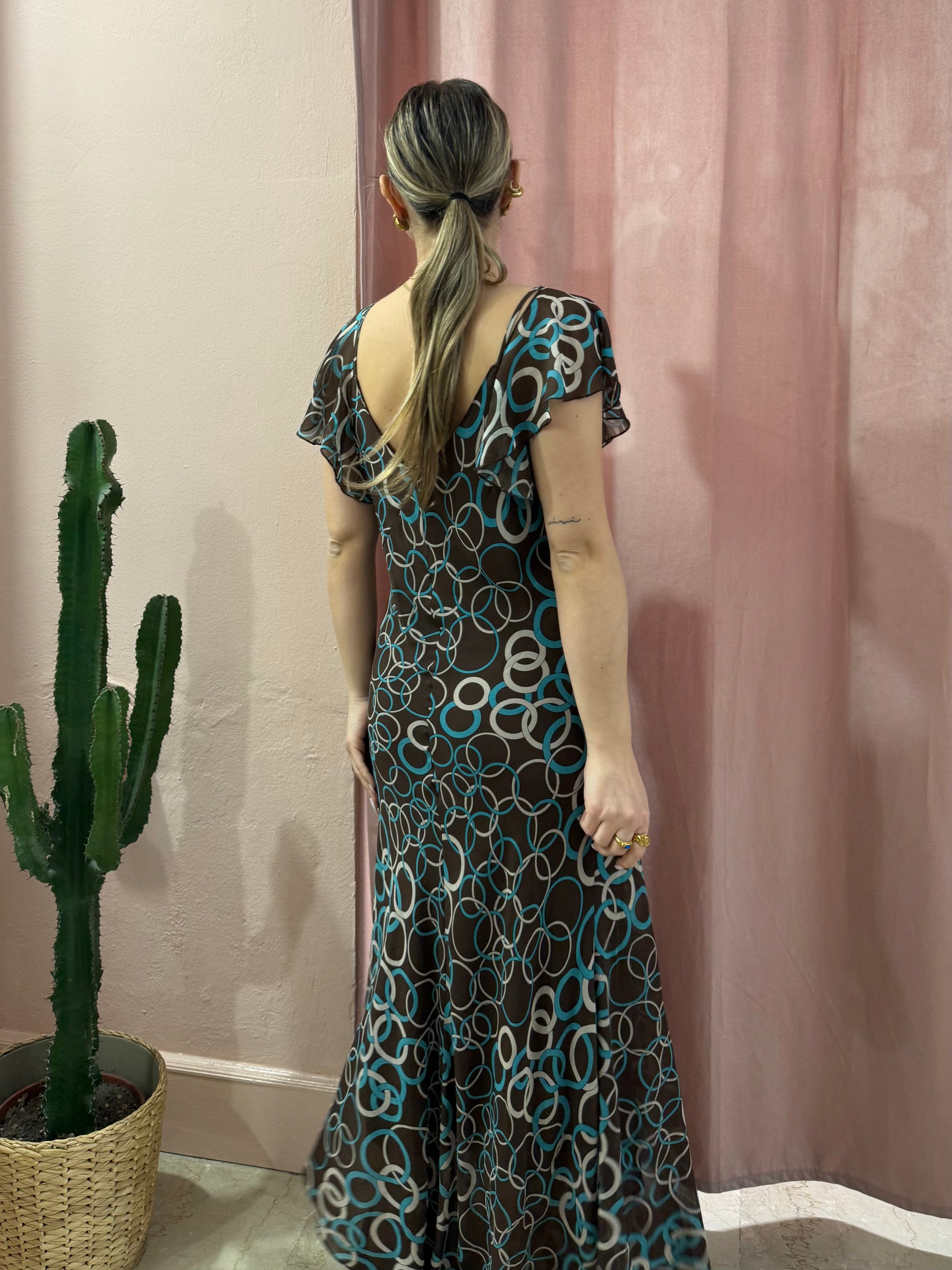 Vestito maxi in fantasia sul marrone