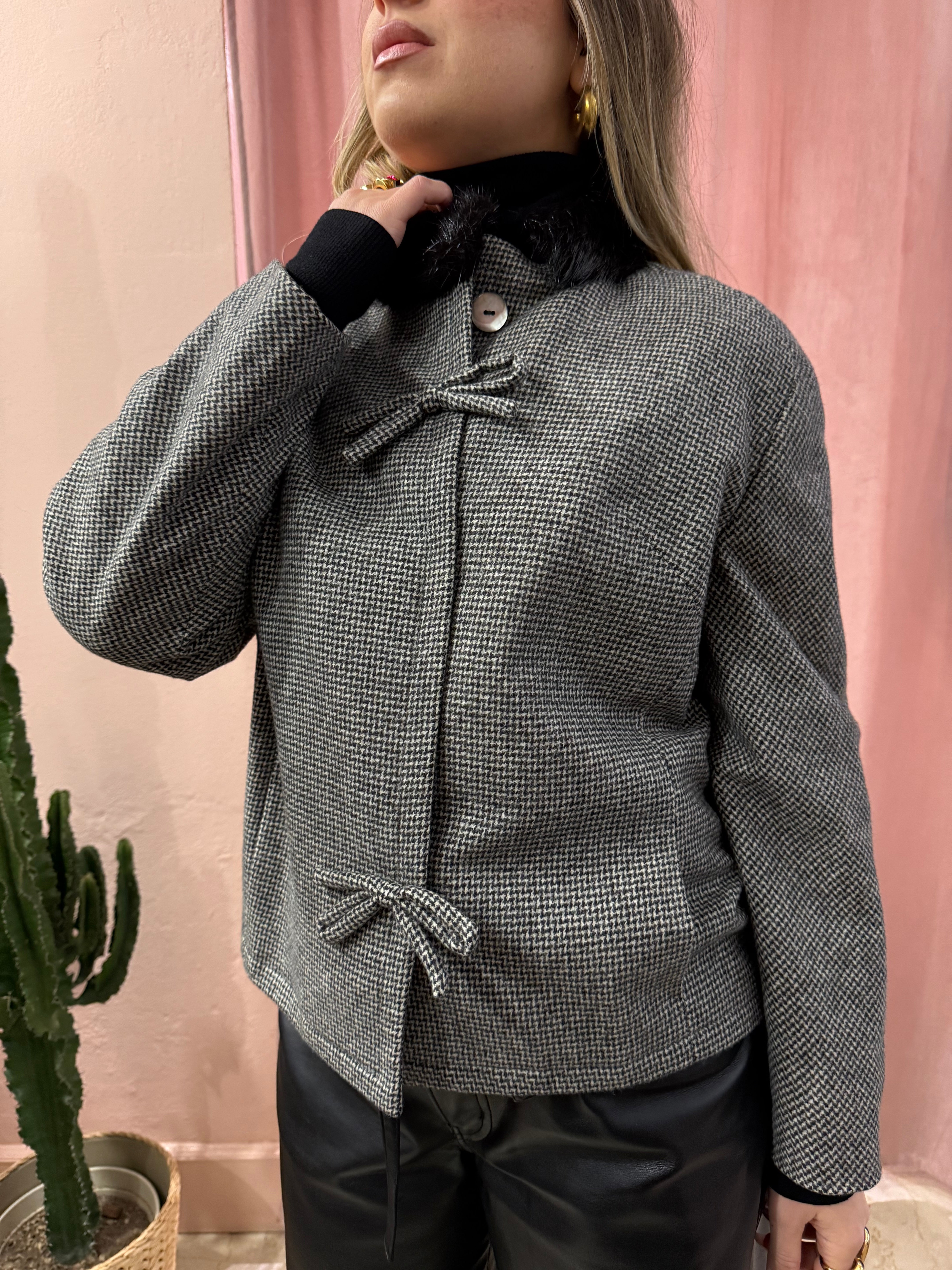 Blazer vintage fiocchi collo in pelliccia