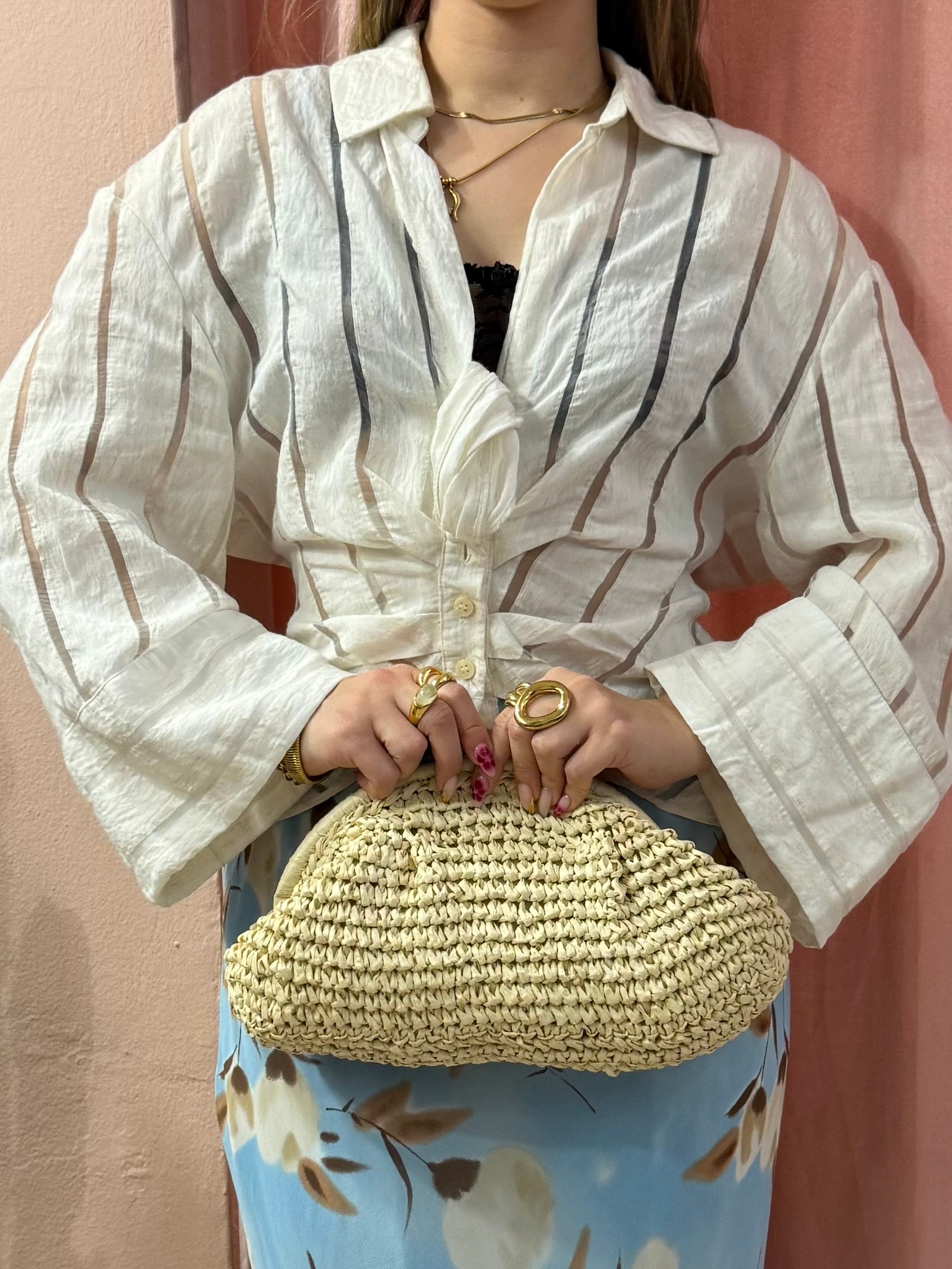 Pochette in paglia beige