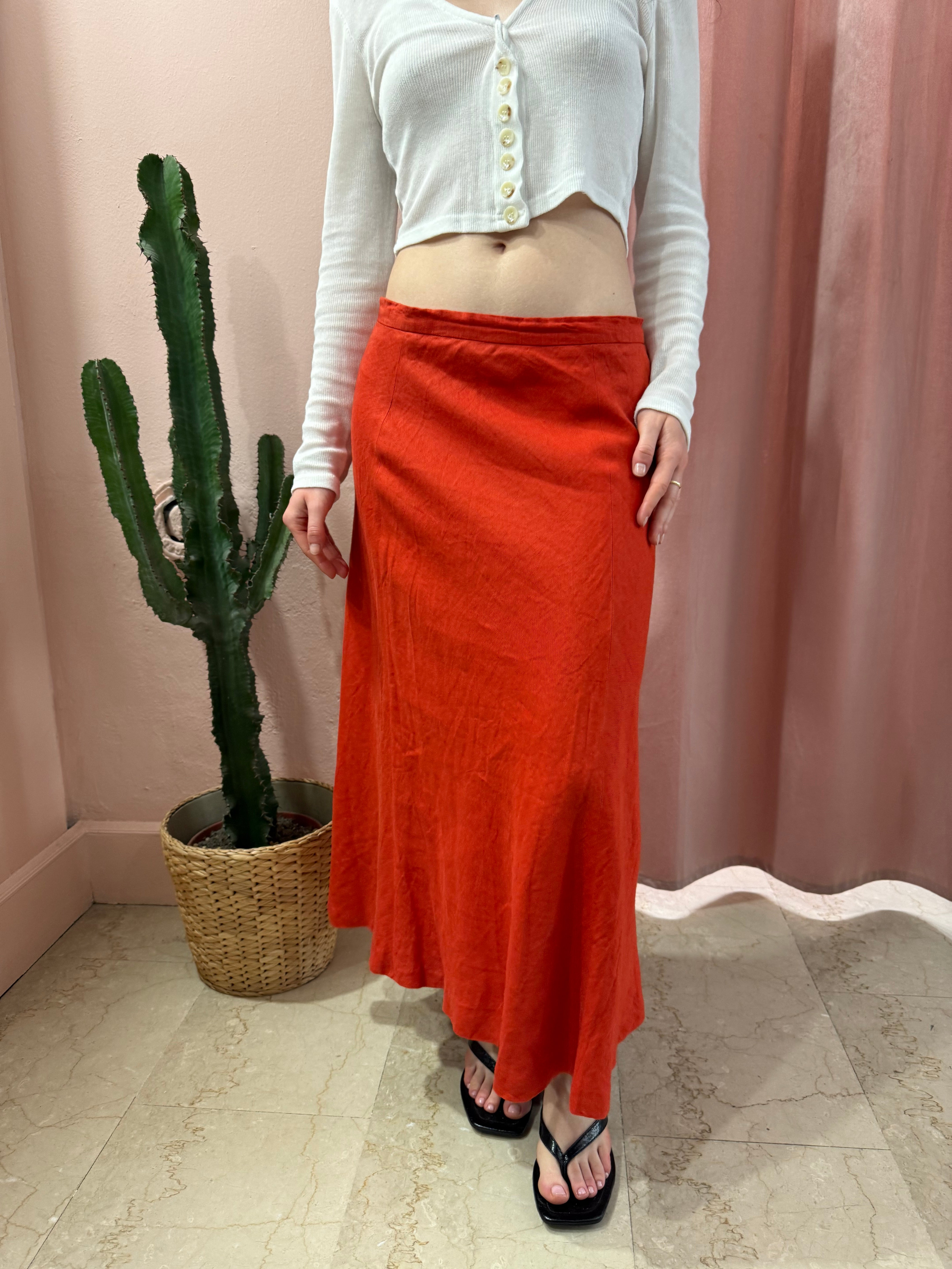 Gonna Max Mara arancio in puro lino