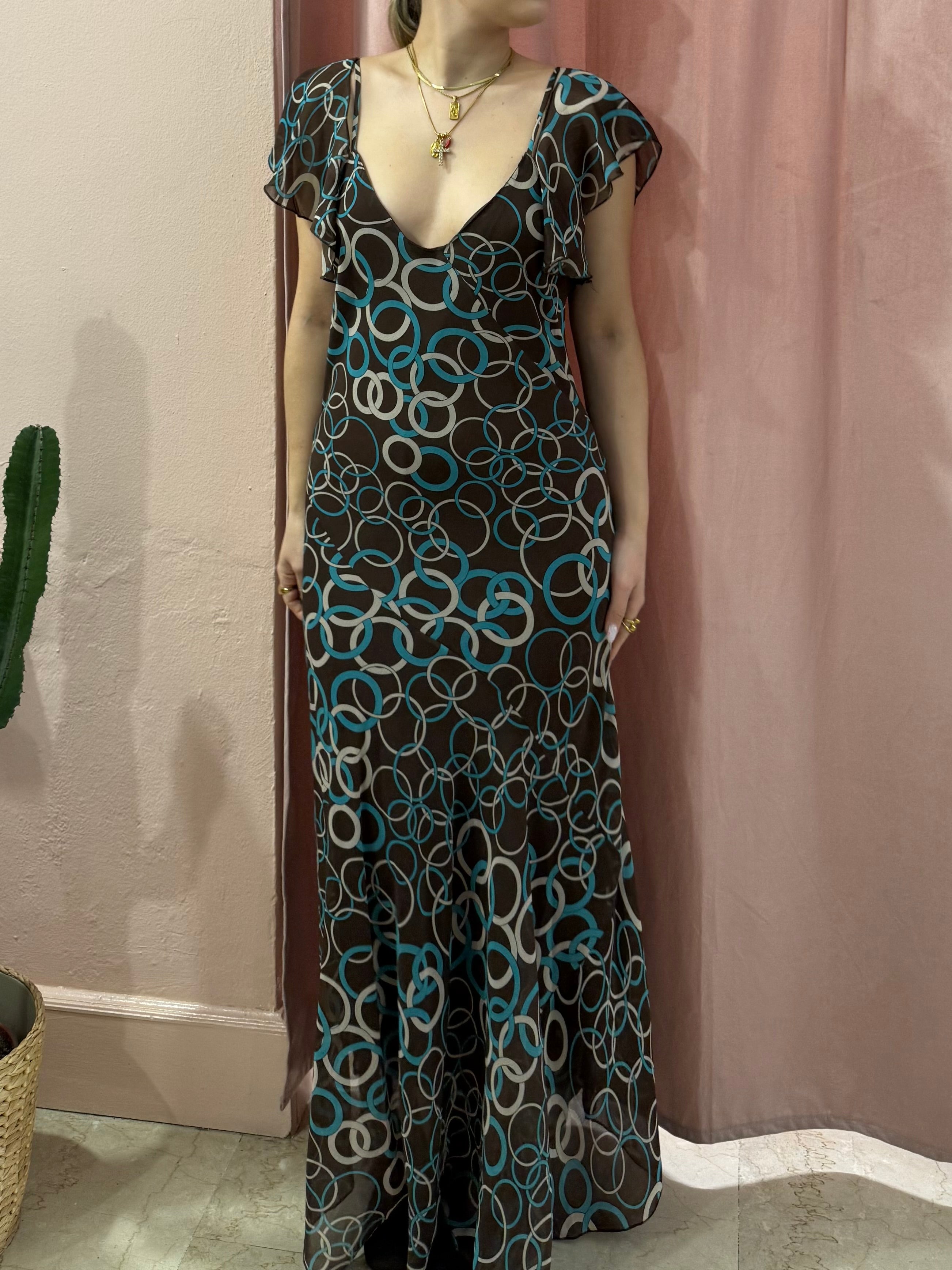 Vestito maxi in fantasia sul marrone