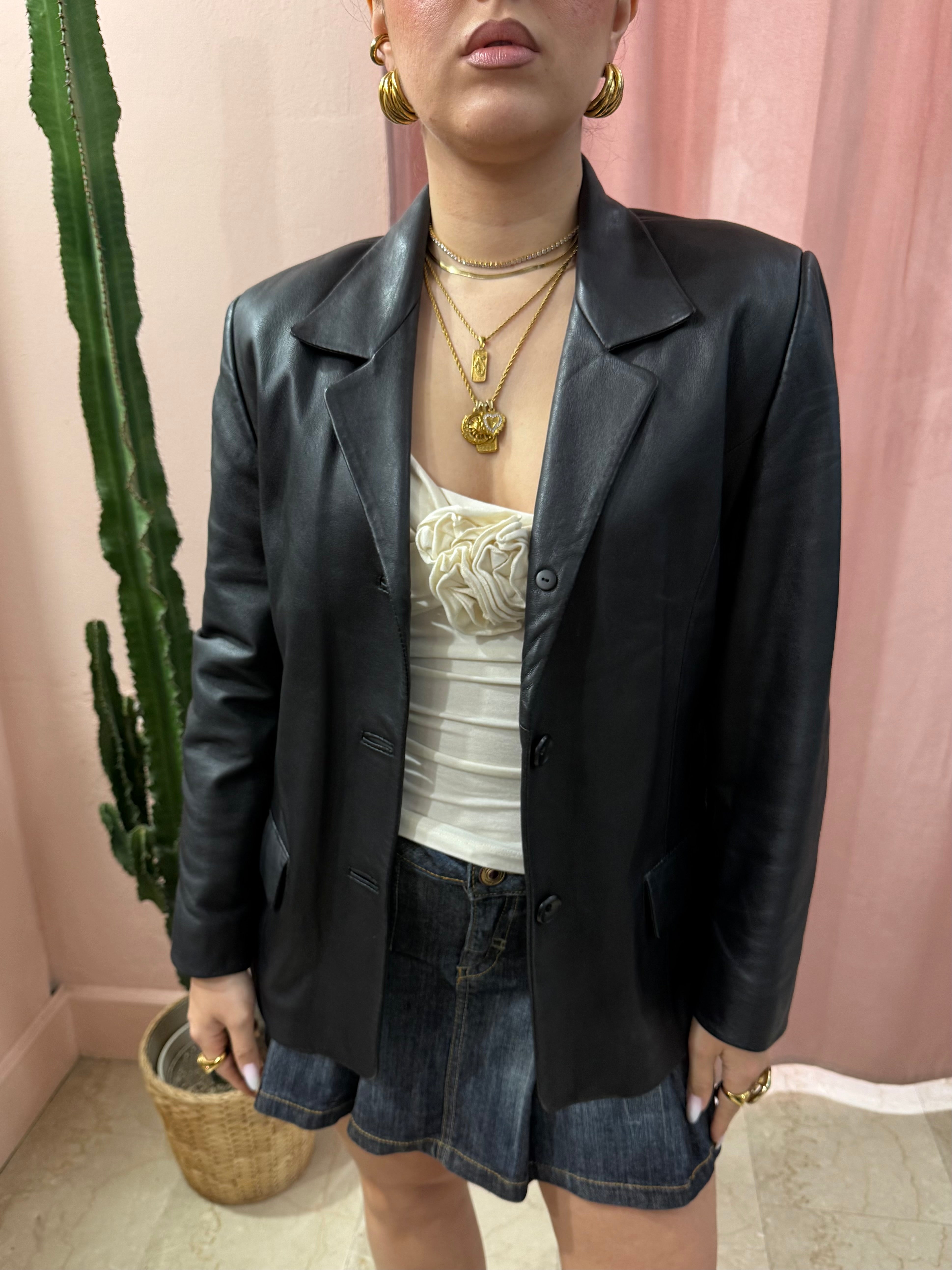 Giacca modello blazer lungo in pelle