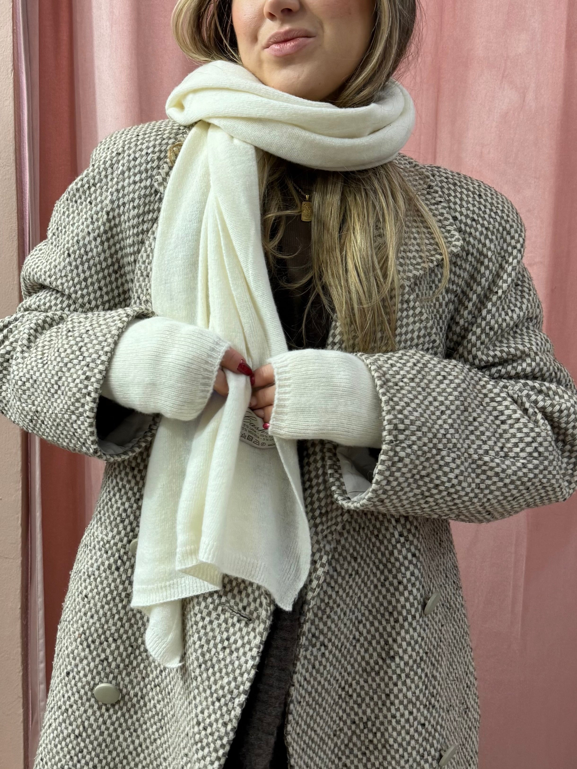 Set sciarpa e manicotti beige misto cashmere