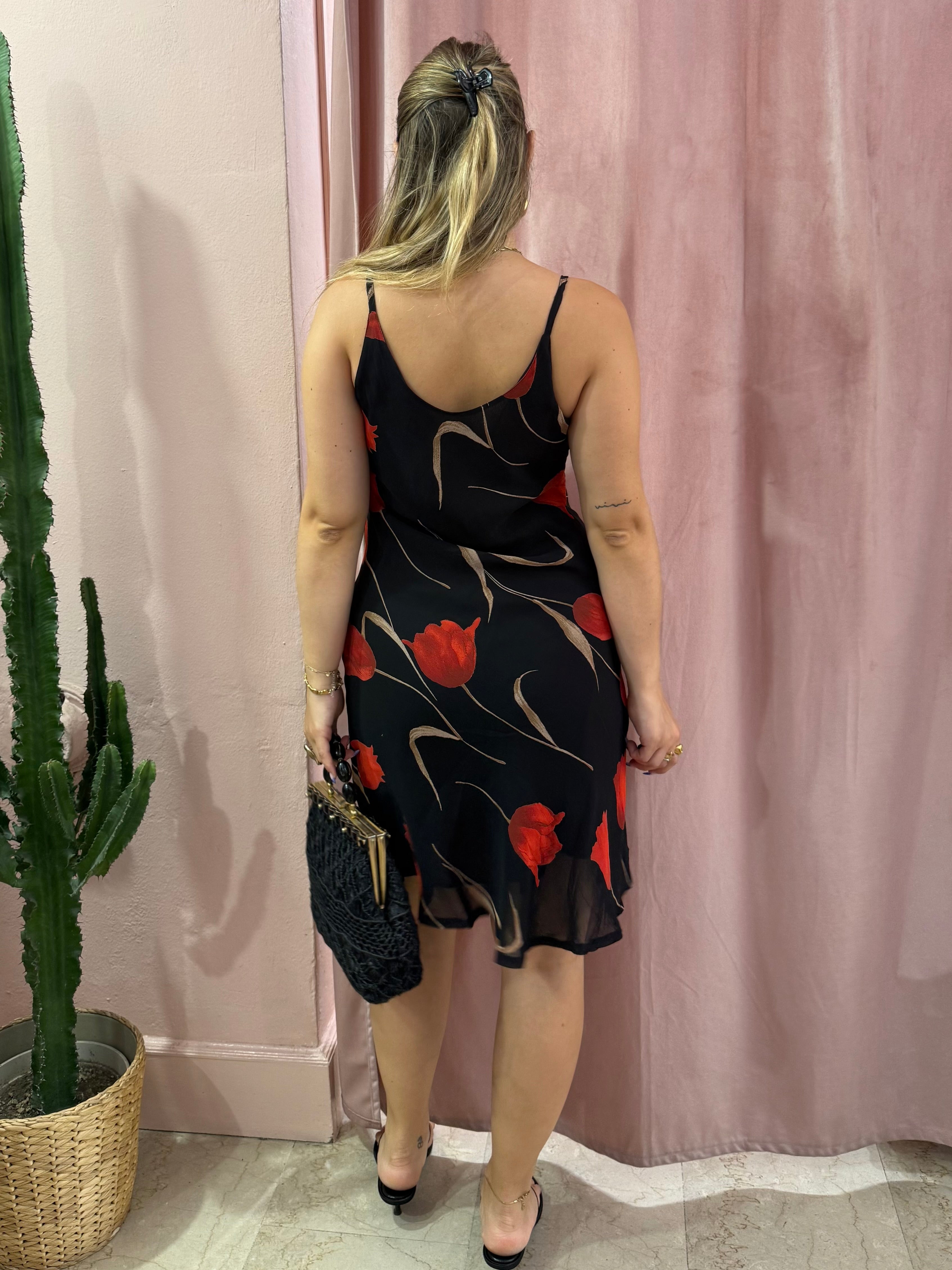 Vestito midi 00s tulipani rossi