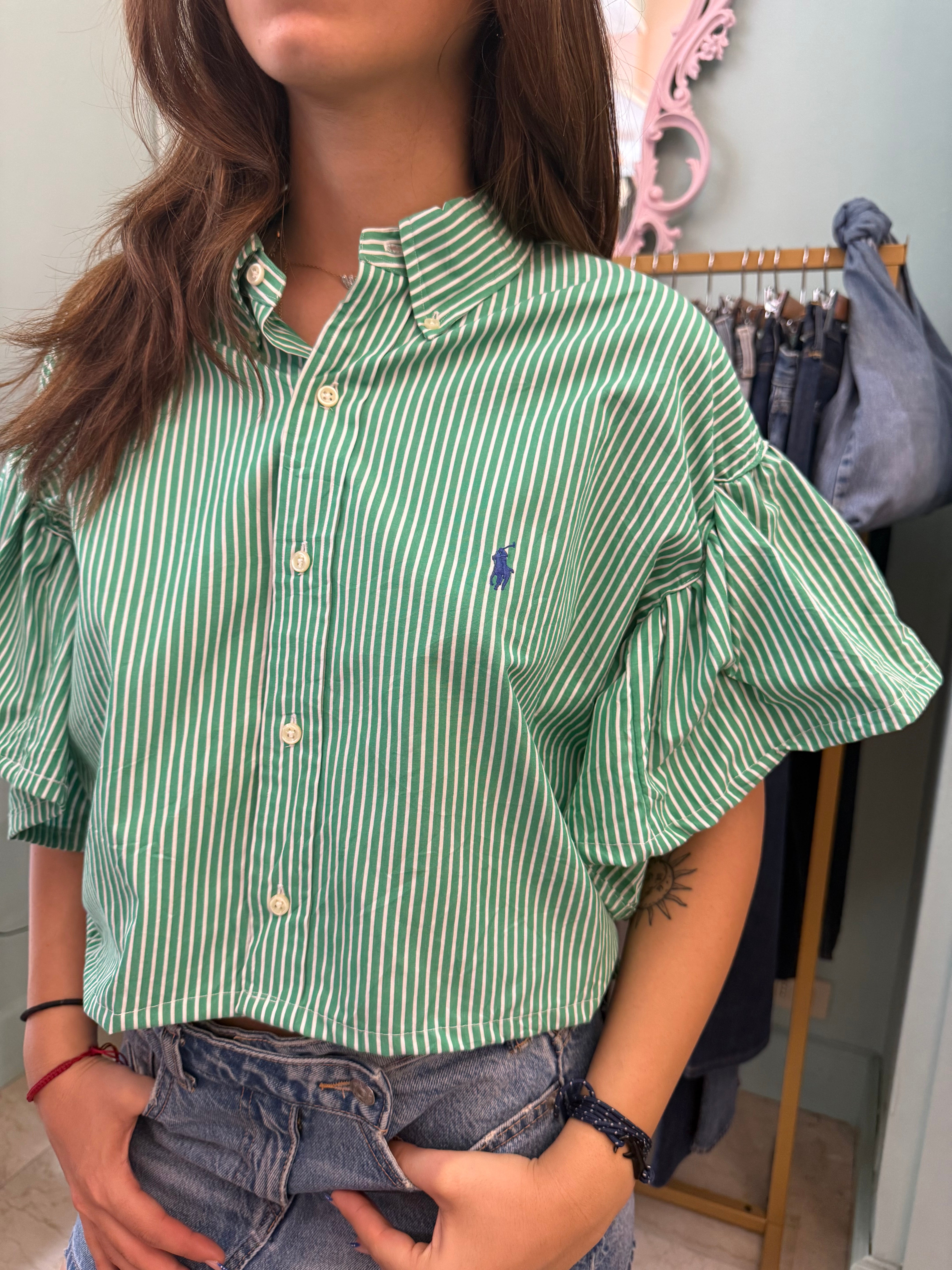 Camicia Ralph Lauren upcycling volant righe verde