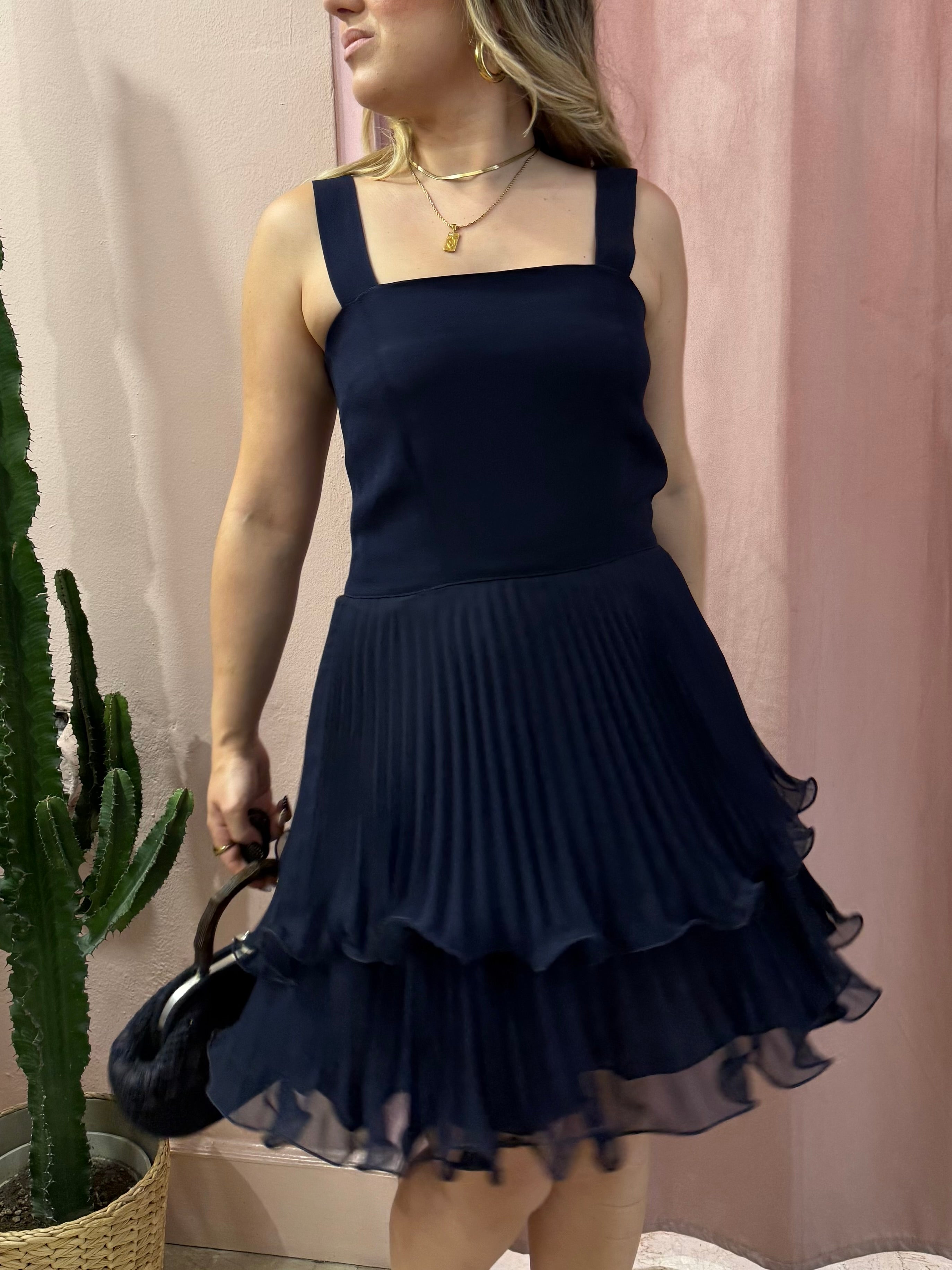 Vestitino vintage blu notte con drappeggi