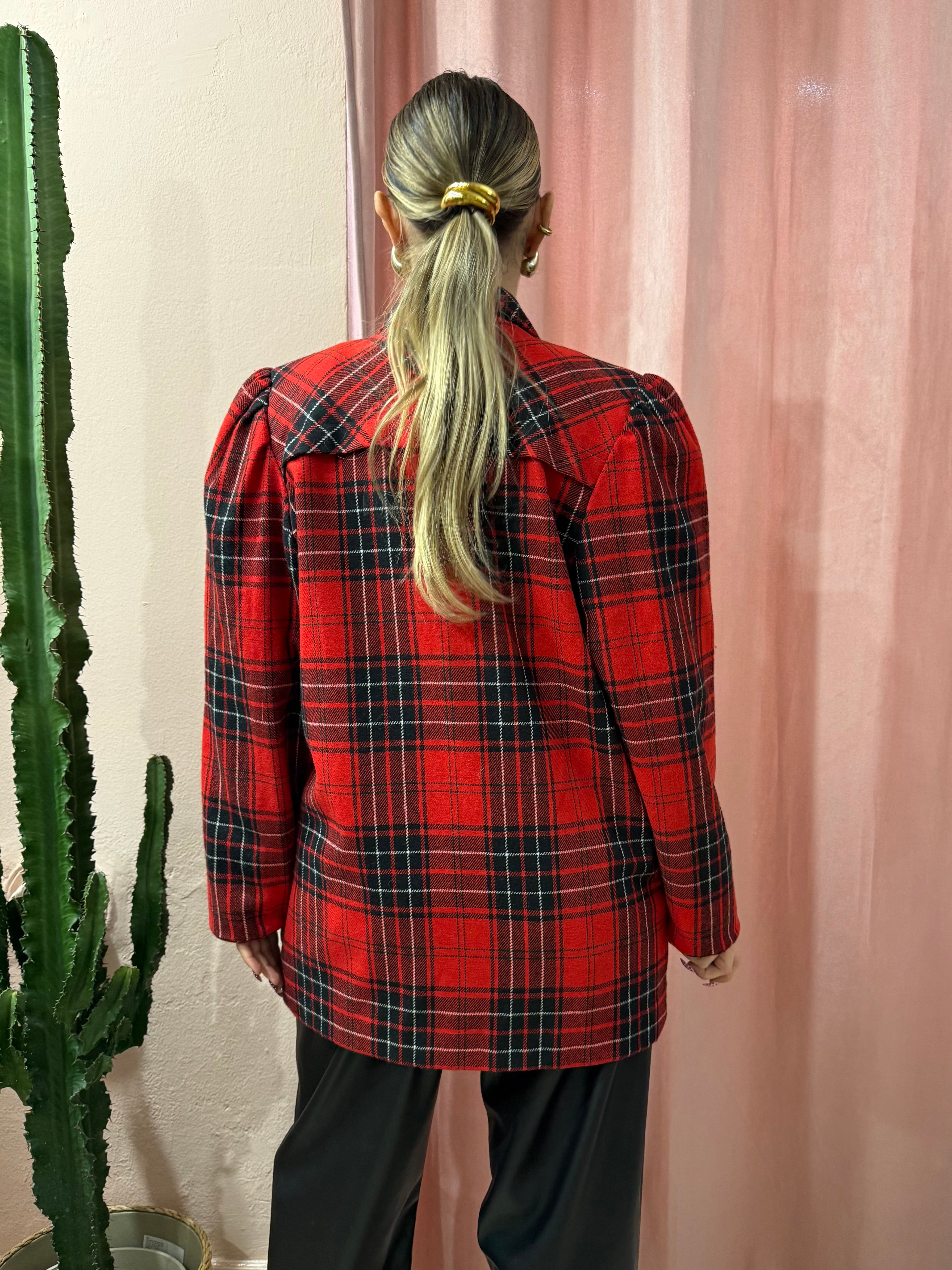 Blazer scozzese maniche a sbuffo