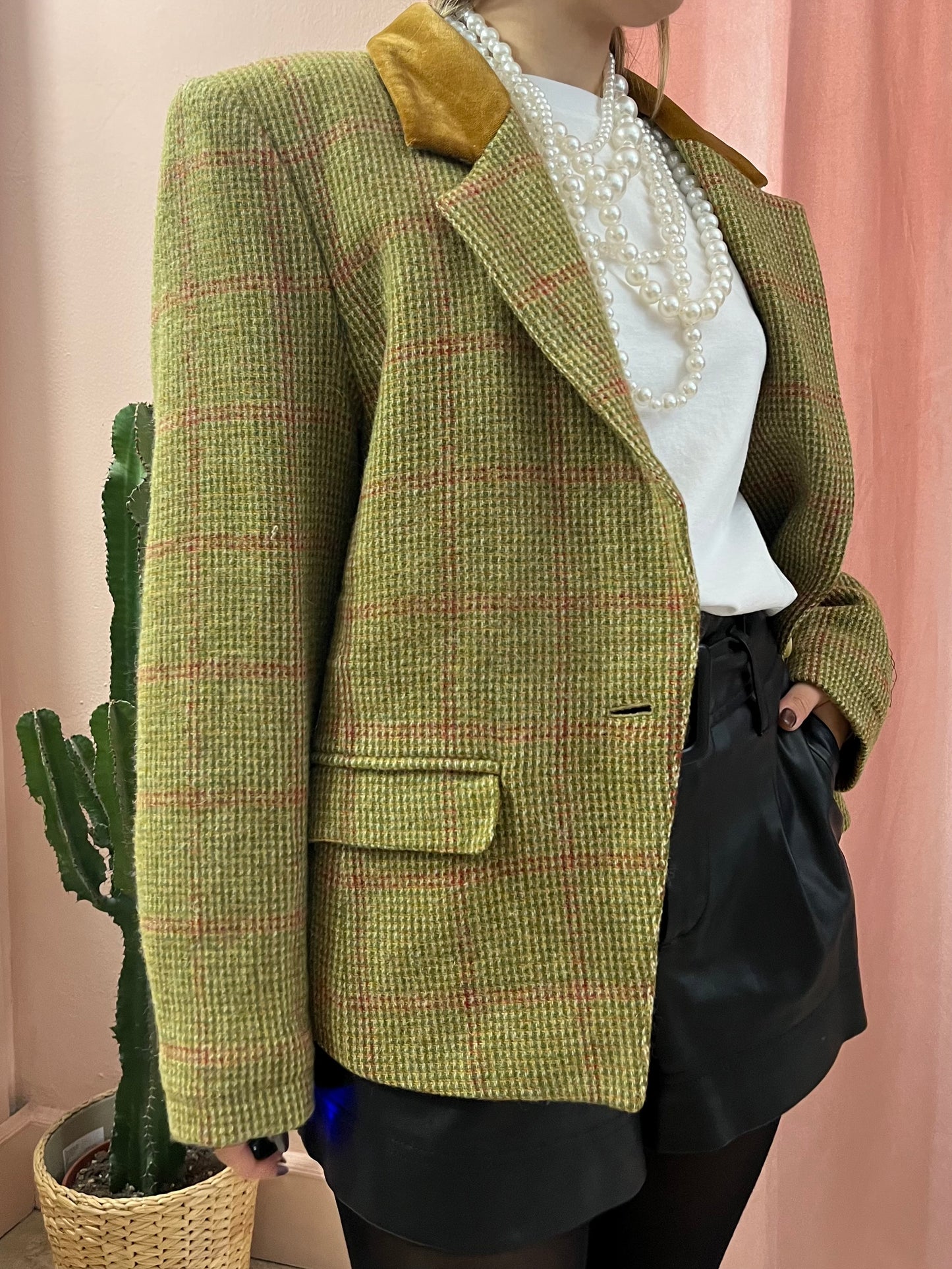 Blazer verde quadrettato in pura lana