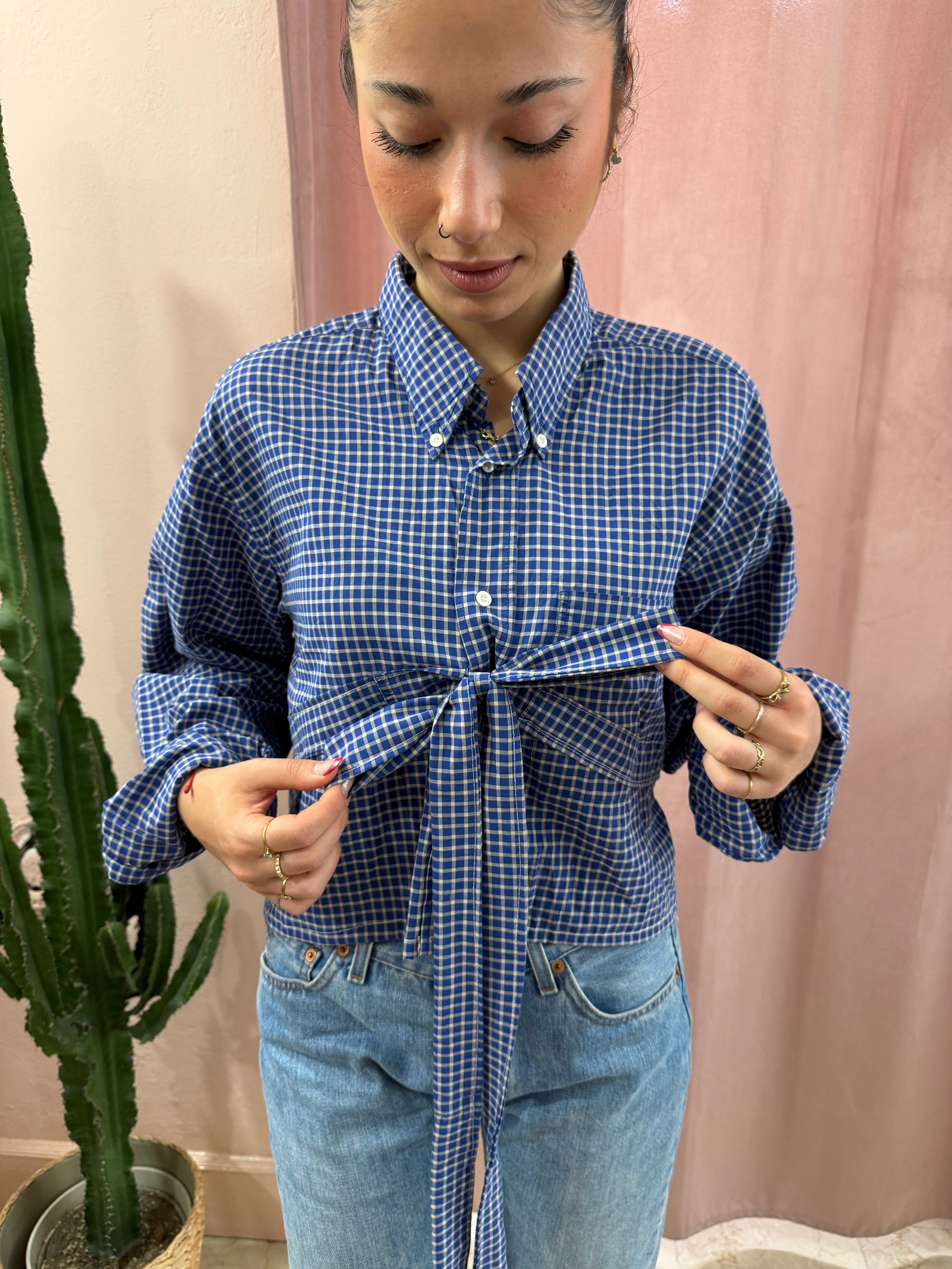 Camicia Lacoste upcycling quadretti blu