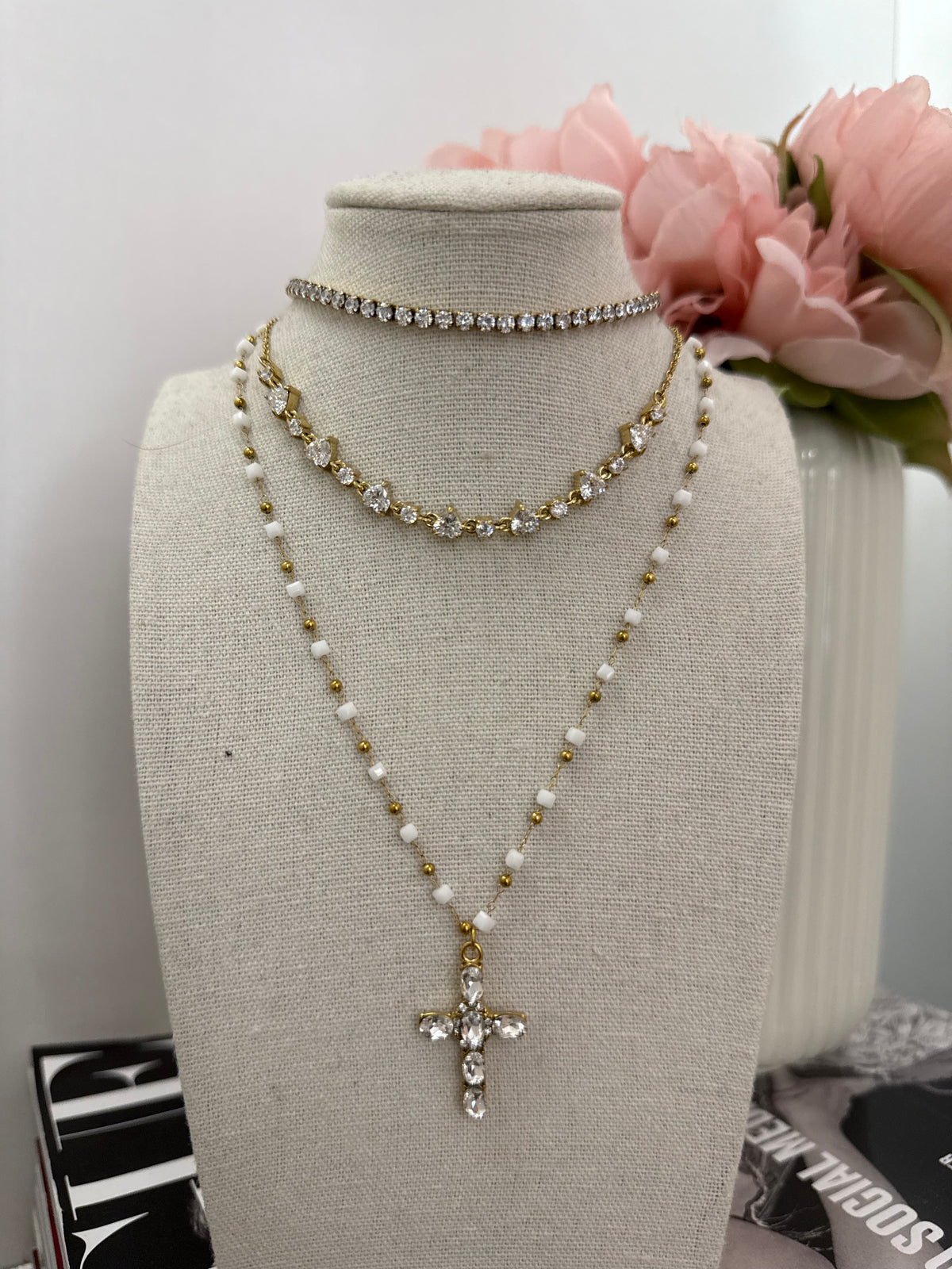 collana Rosario con croce zirconata