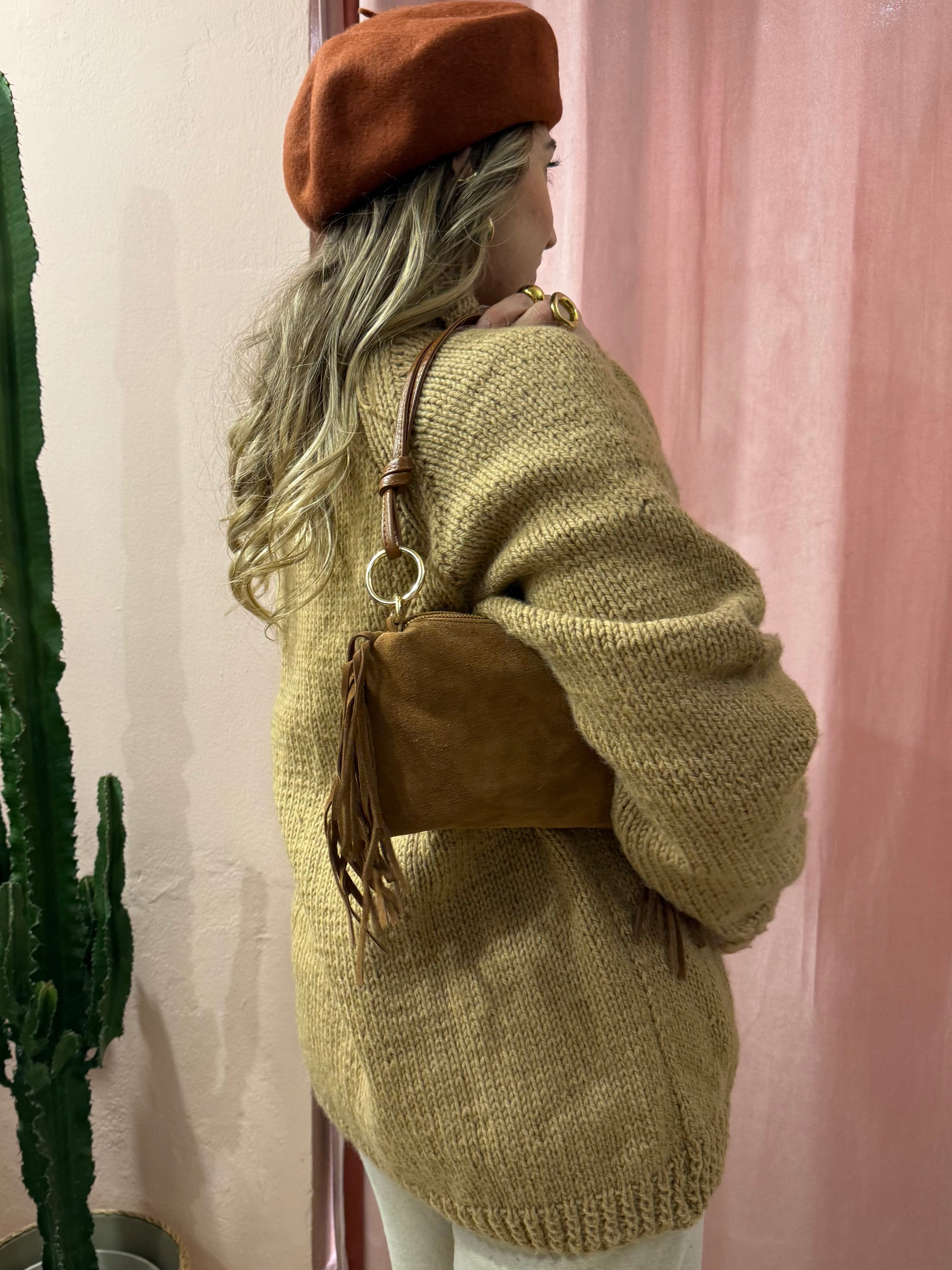 Borsa a spalla in vera pelle scamosciata più colori