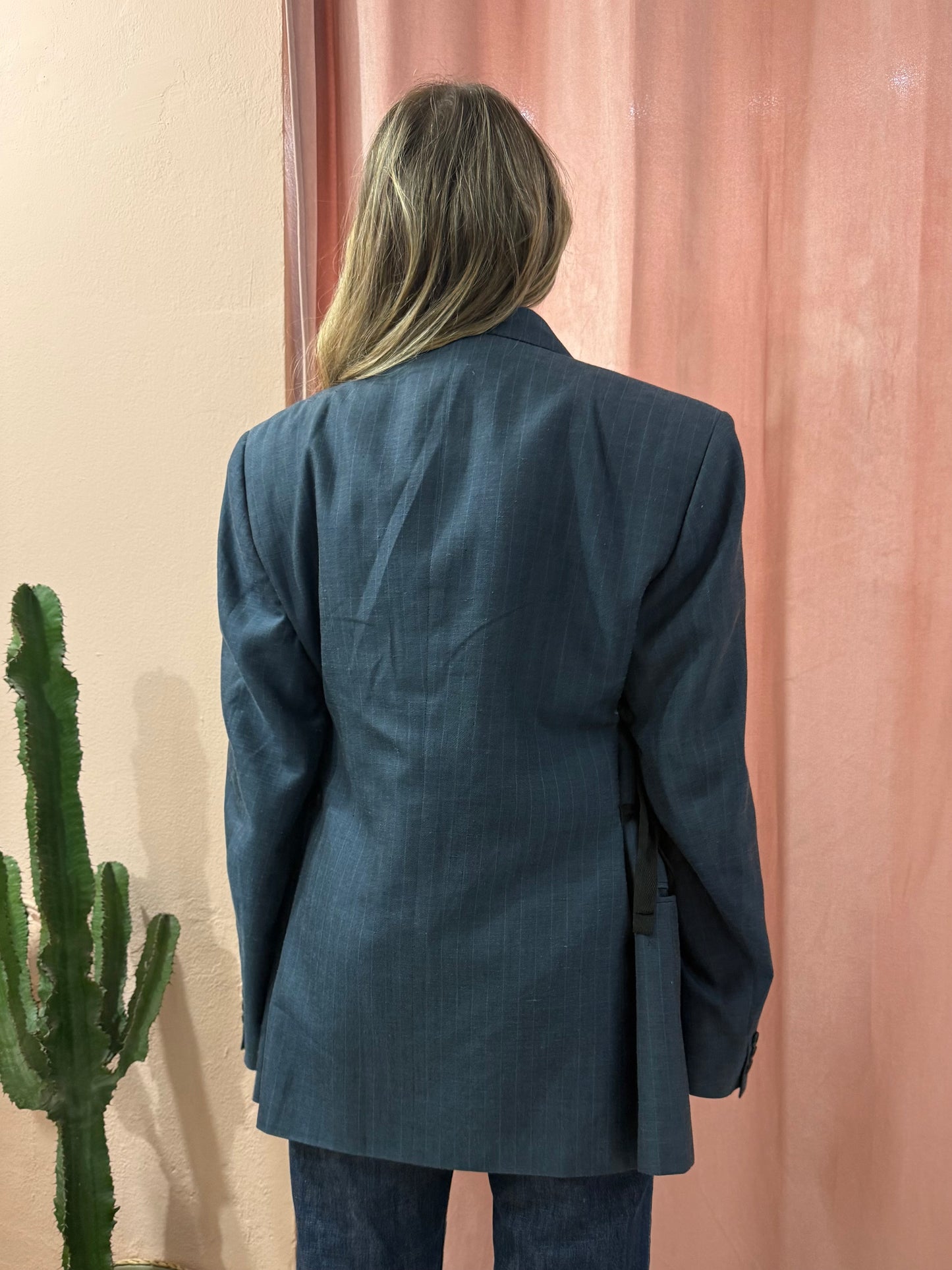Blazer upcycling fiocchi blu gessato
