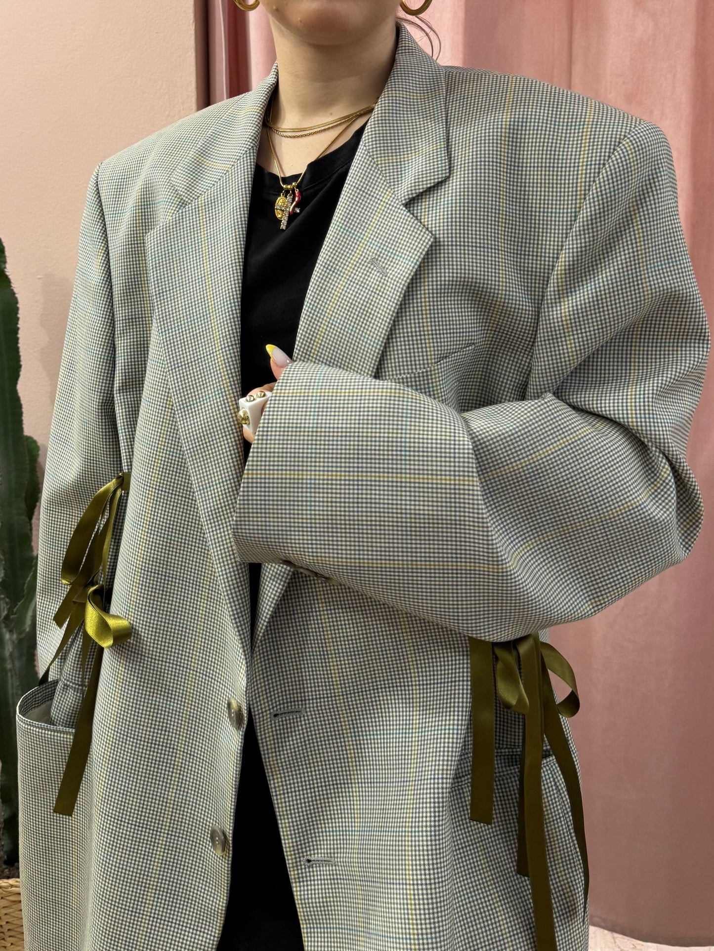 Blazer upcycling fiocchi sul verde