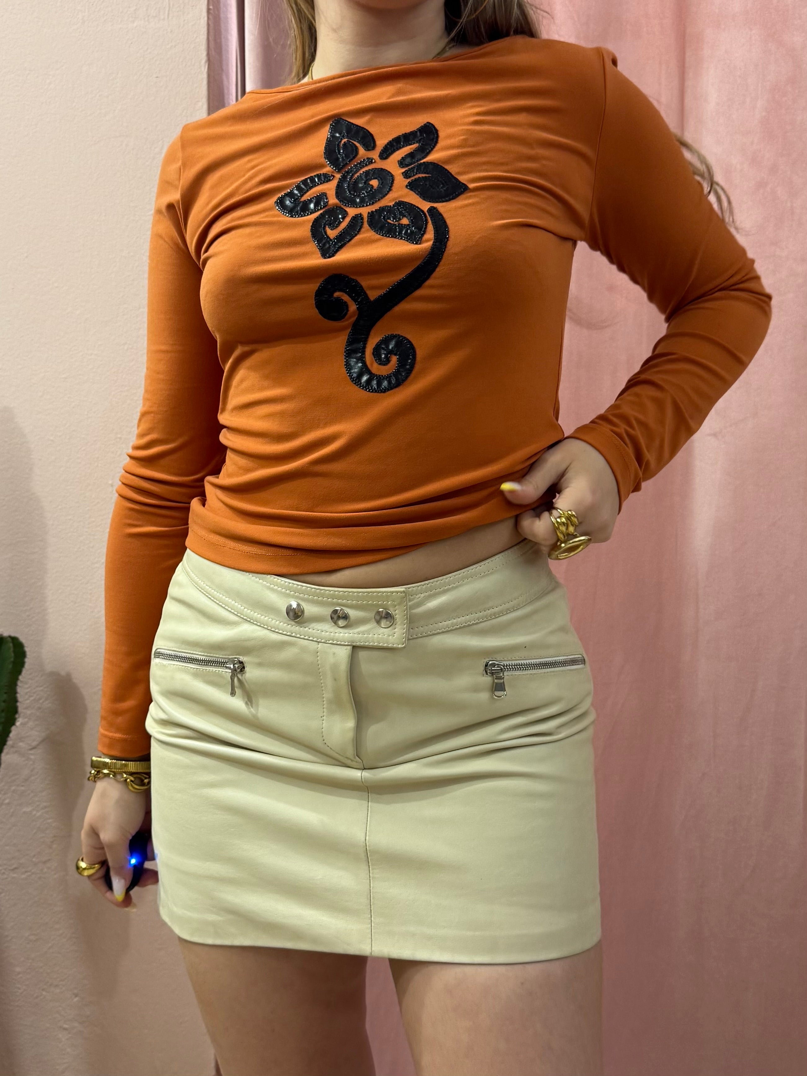 Minigonna in vera pelle crema