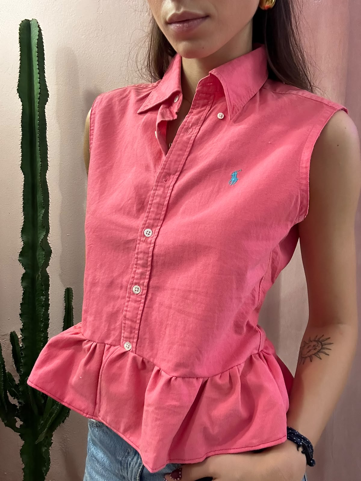 Camicia Ralph lauren upcycling volant fucsia