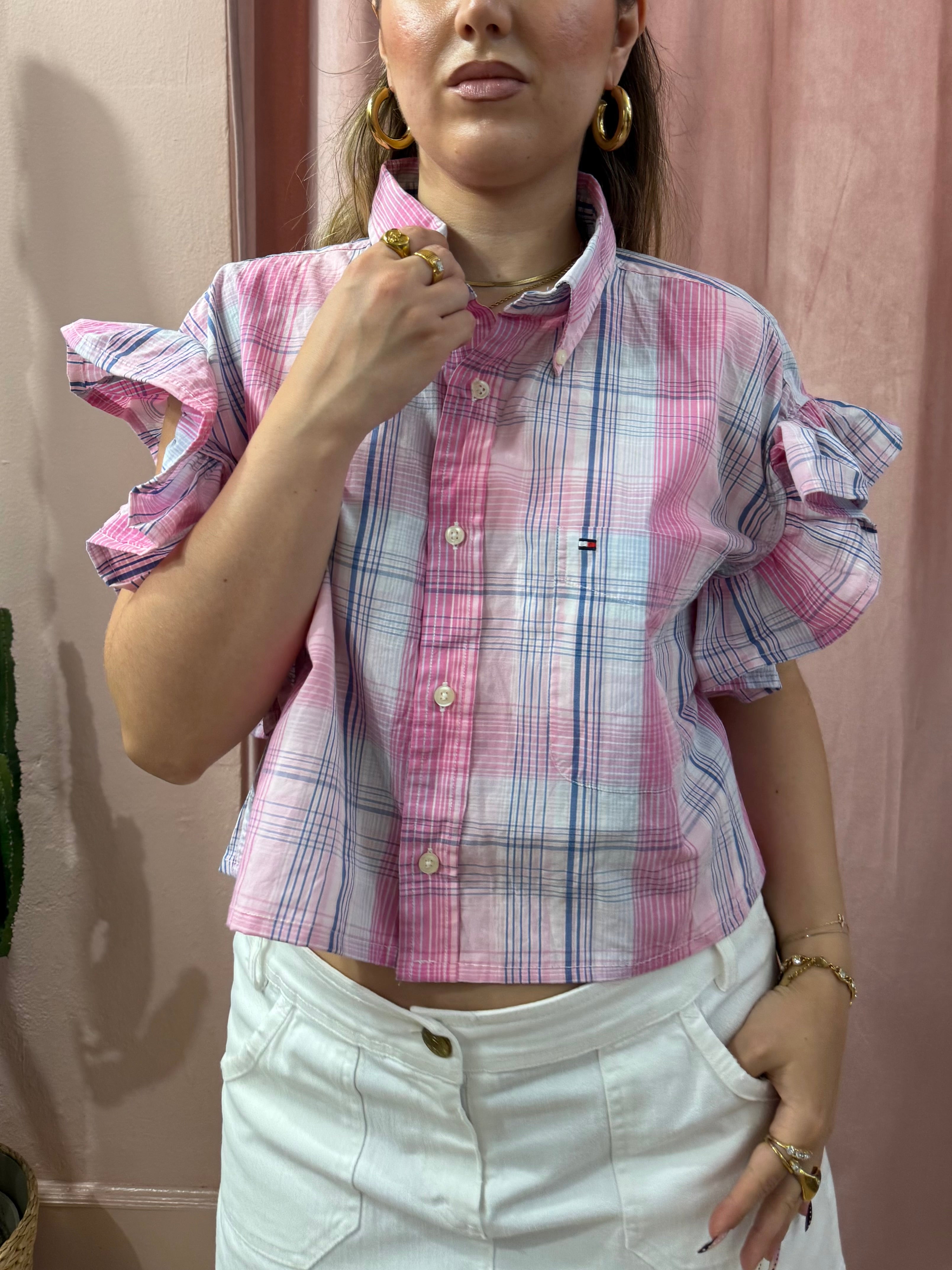Camicia Tommy H. upcycling quadri rosa