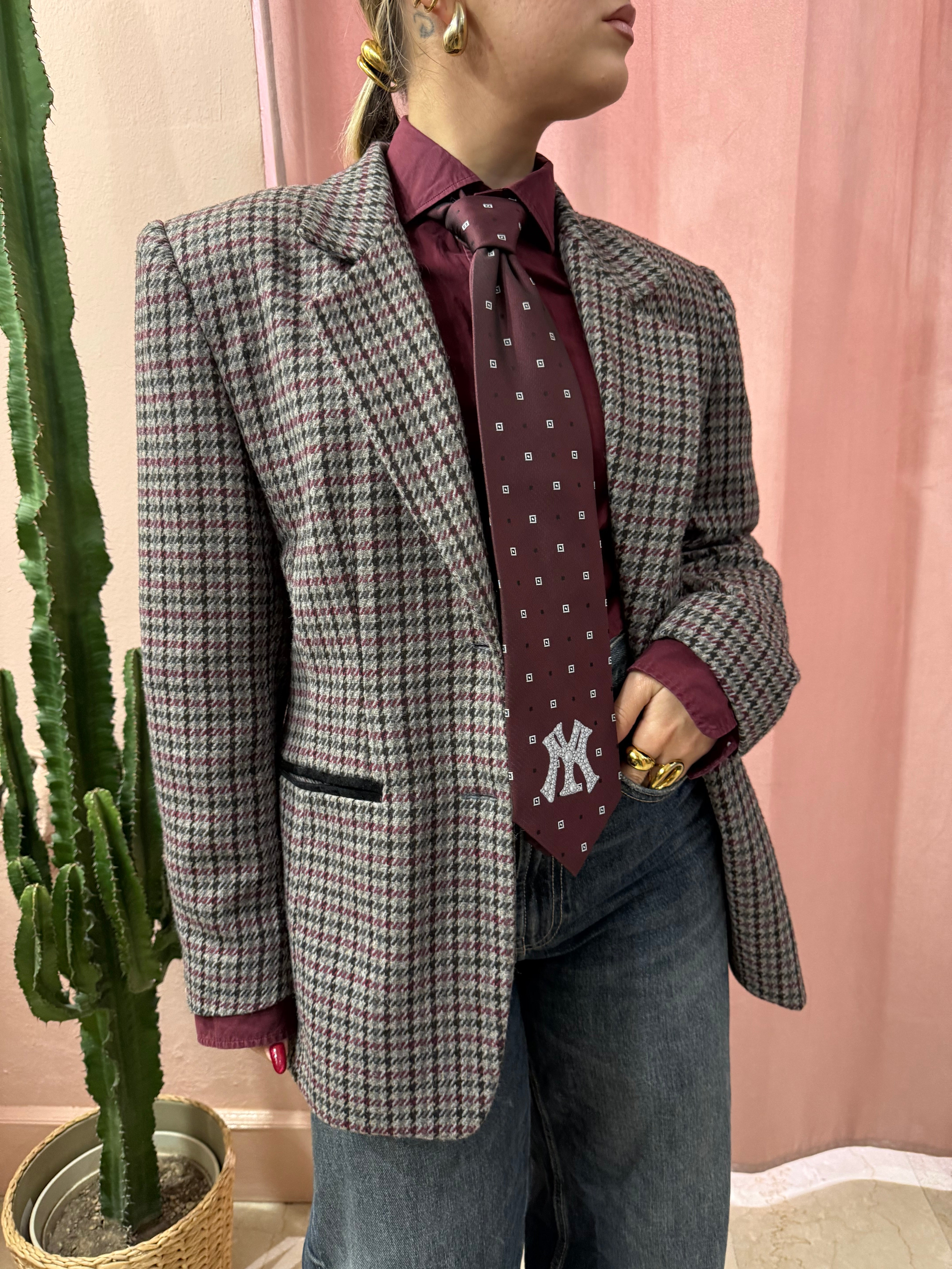 Blazer vintage a quadretti in pura lana