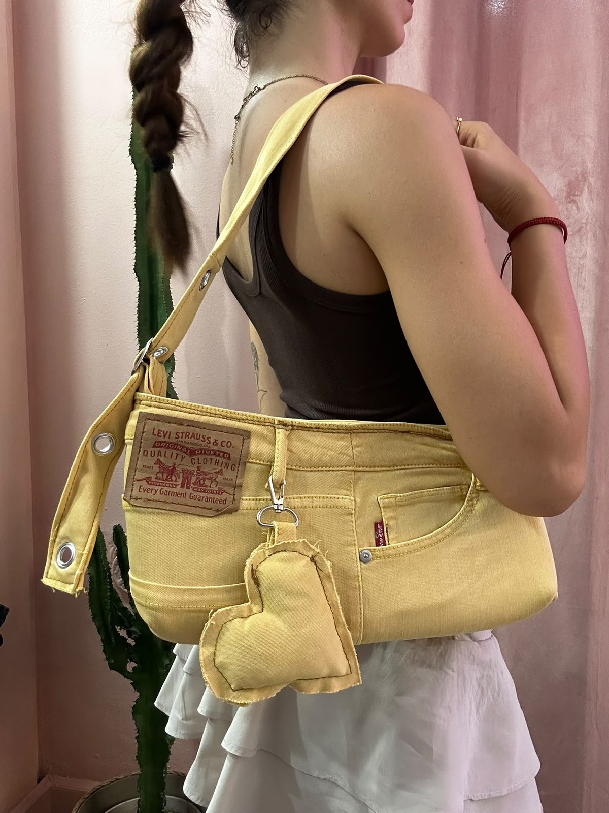 Borsa Levis baguette upcycling gialla