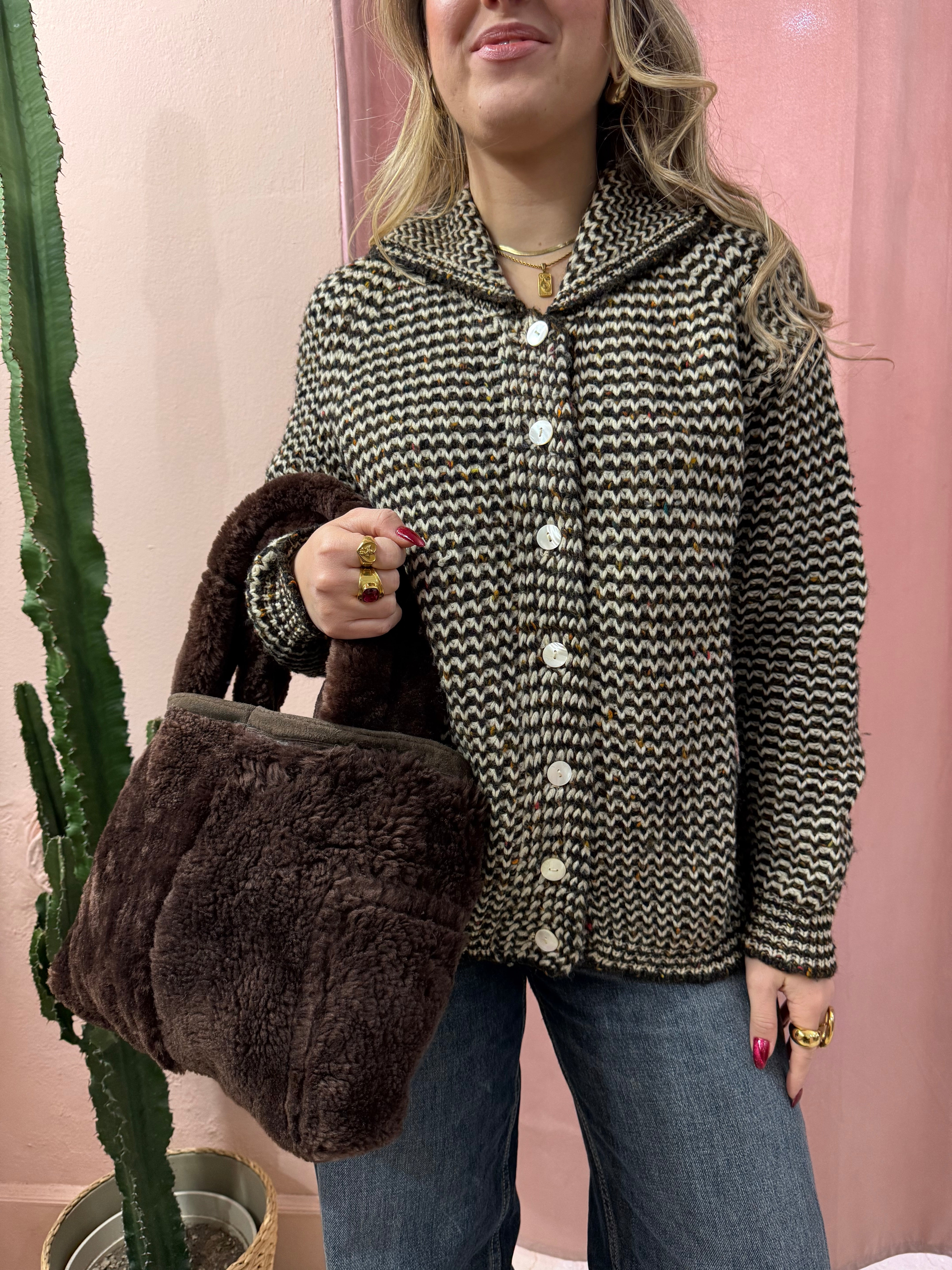 Borsa upcycling Shearling moro