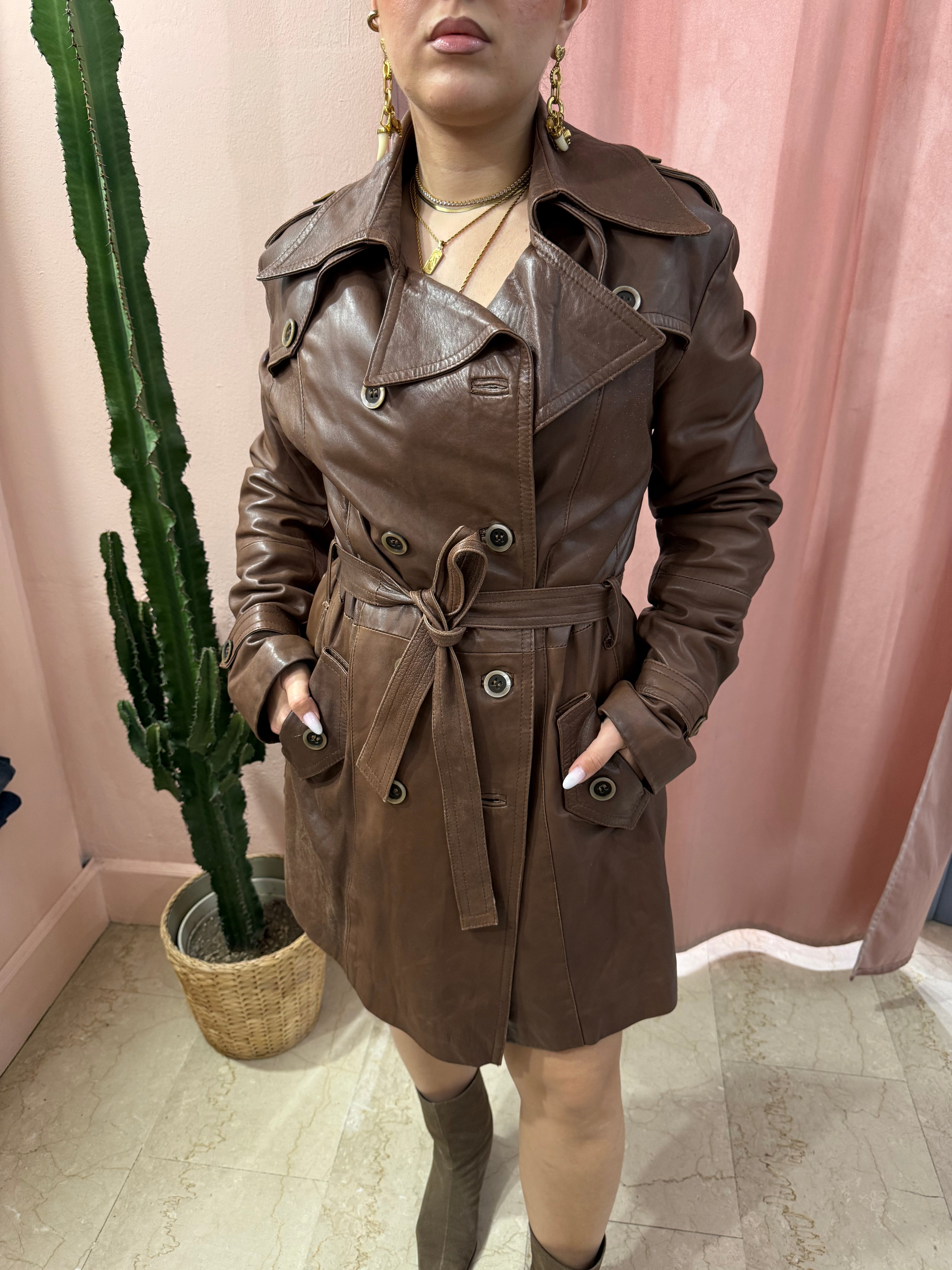 Trench vintage in pelle moka