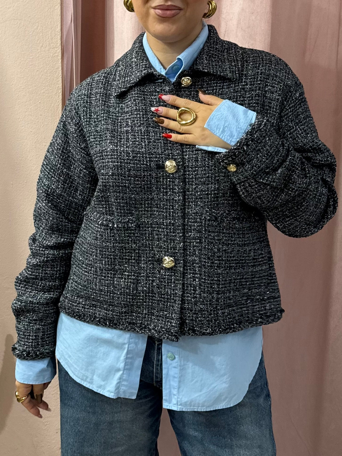 Giacca Emme Marella effetto tweed cotone e lana