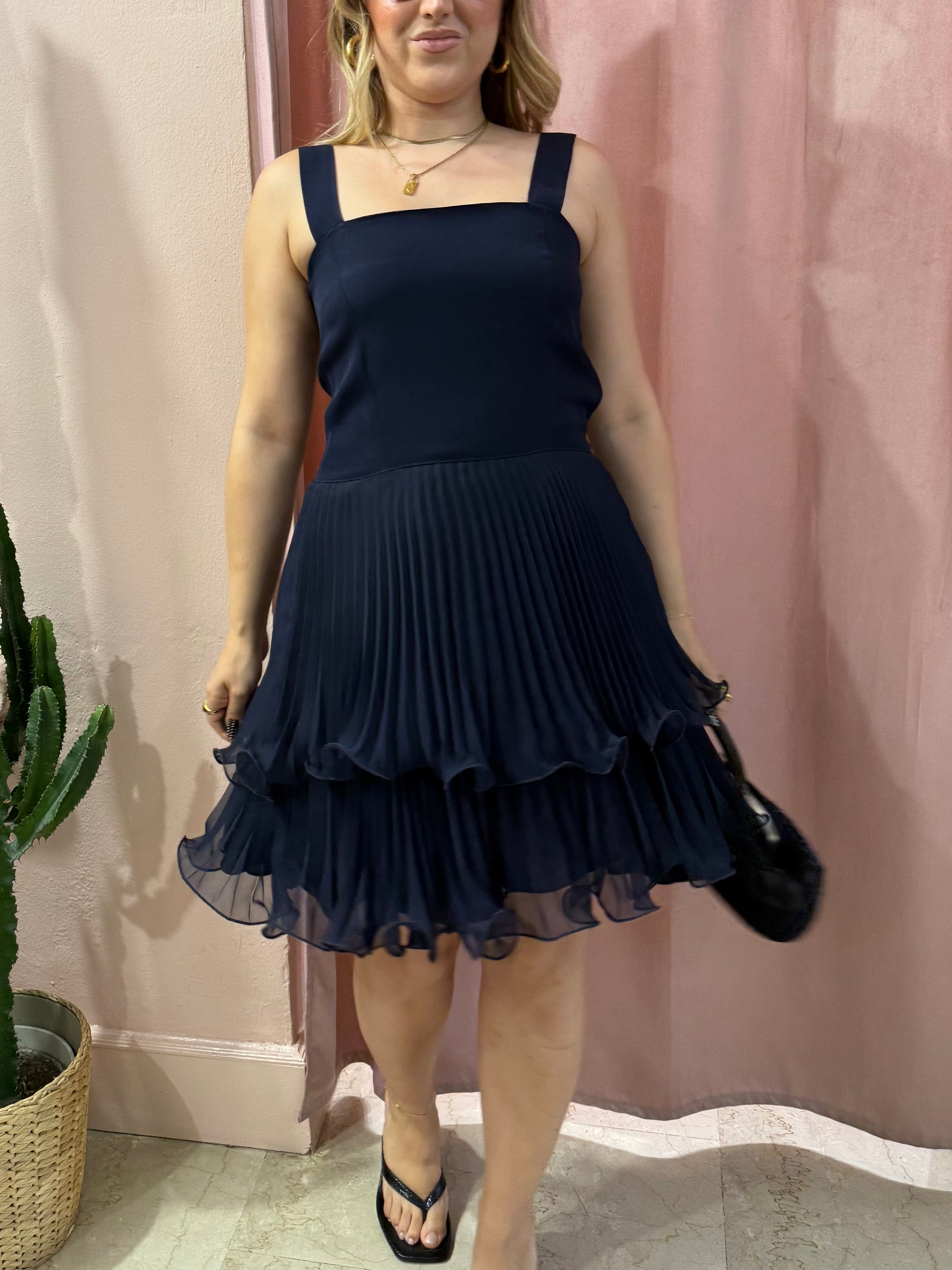 Vestitino vintage blu notte con drappeggi