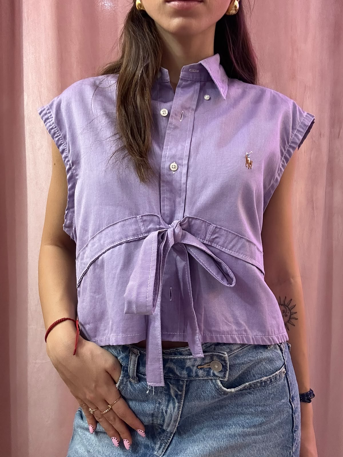 Camicia Ralph Lauren upcycling fiocco lilla