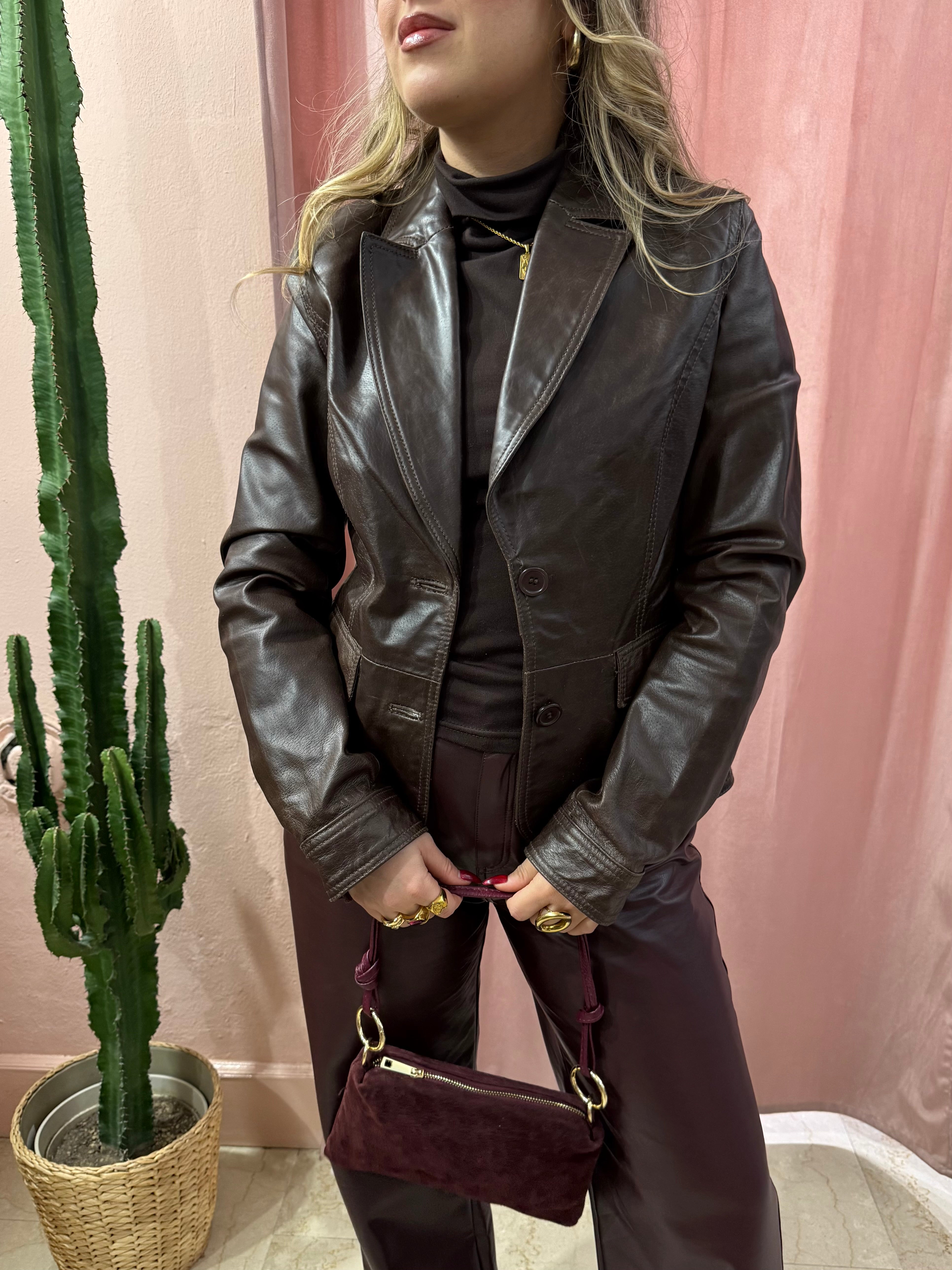 Blazer cioccolato in vera pelle