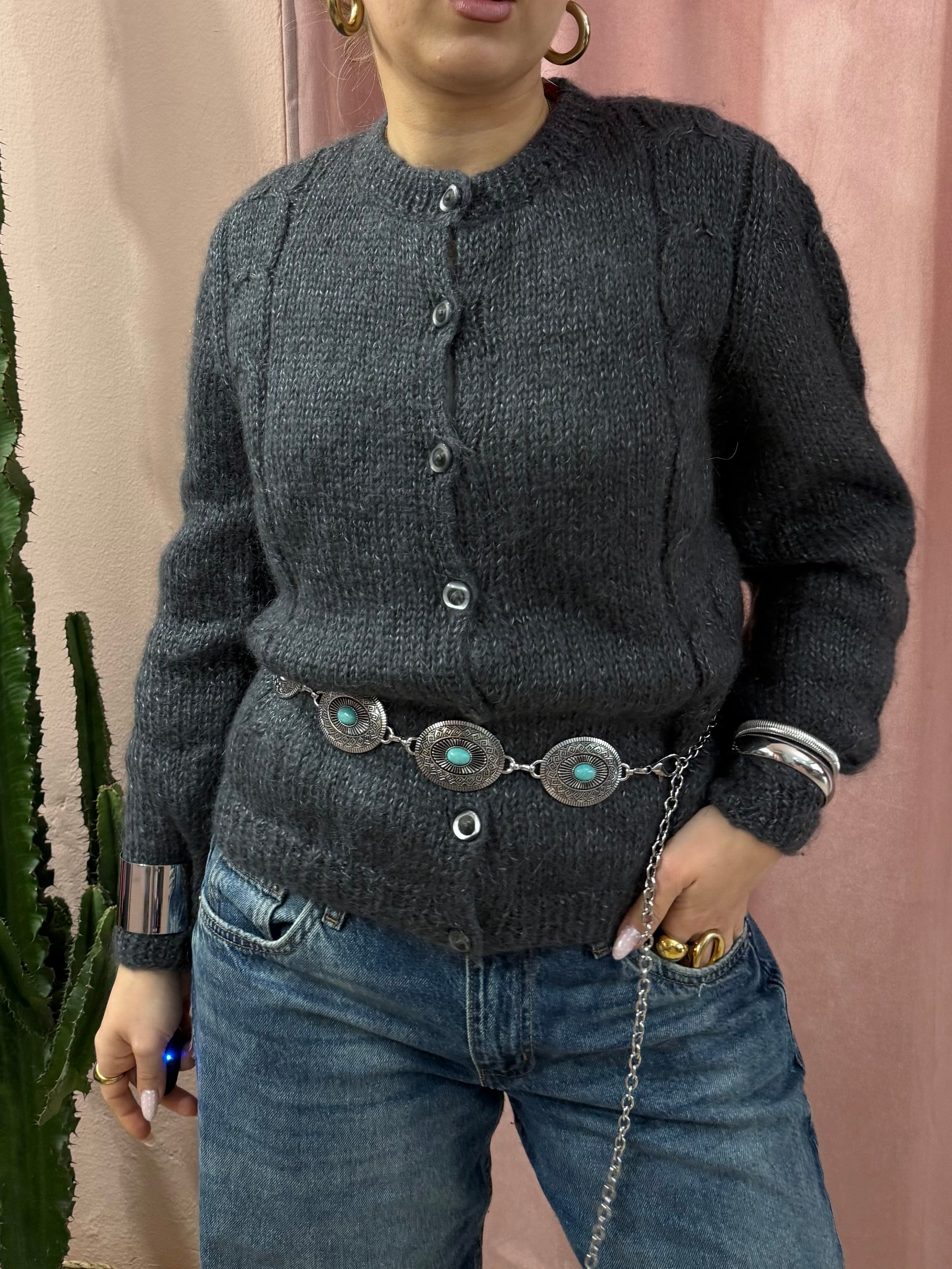 Maglione cardigan in lana grigio