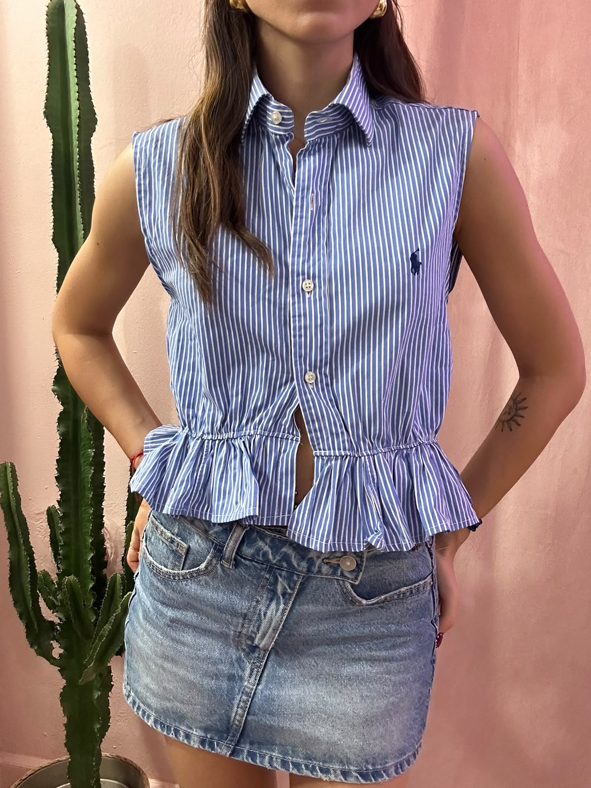 Camicia Ralph Lauren upcycling volant a righe blu