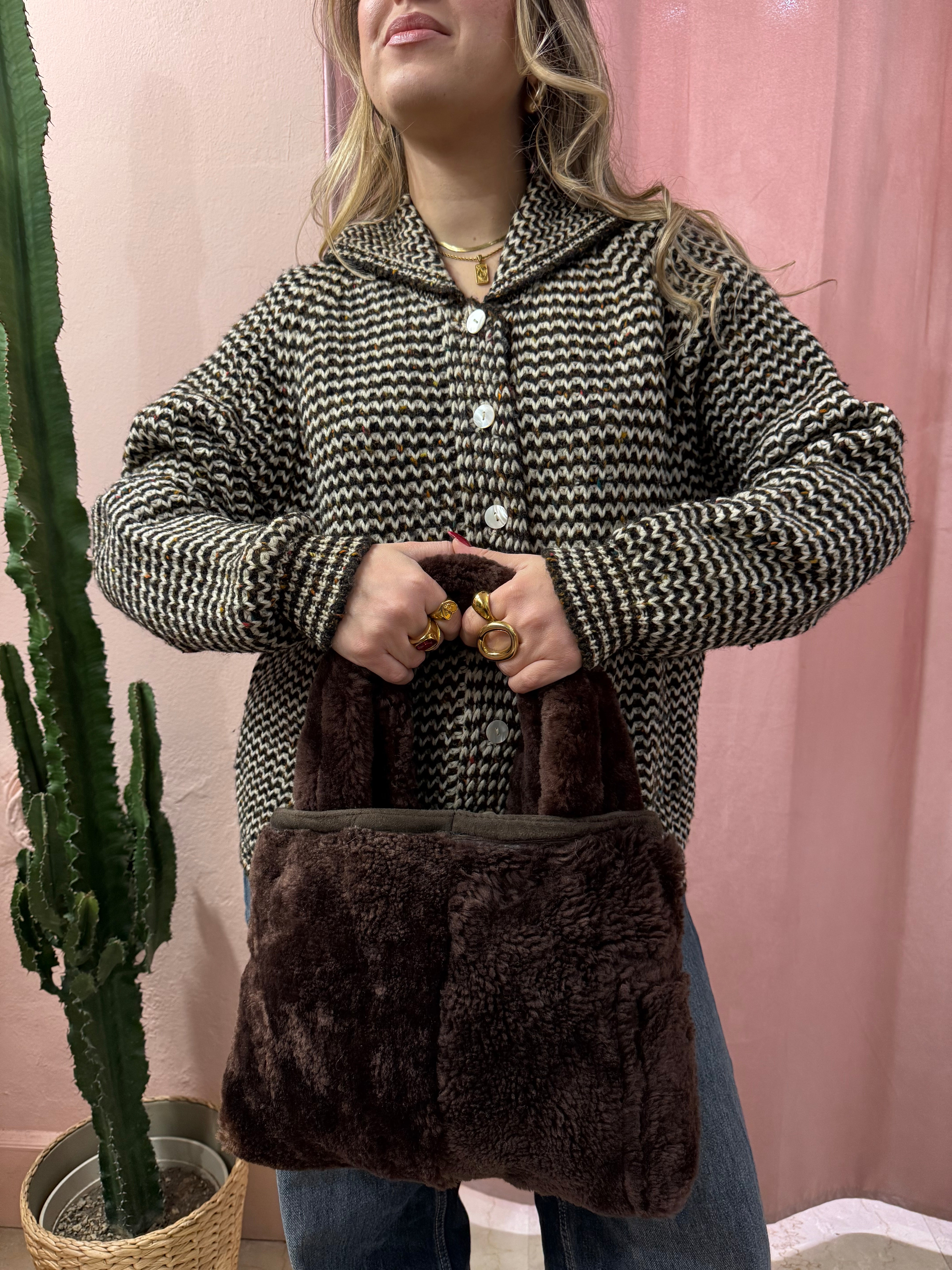 Borsa upcycling Shearling moro