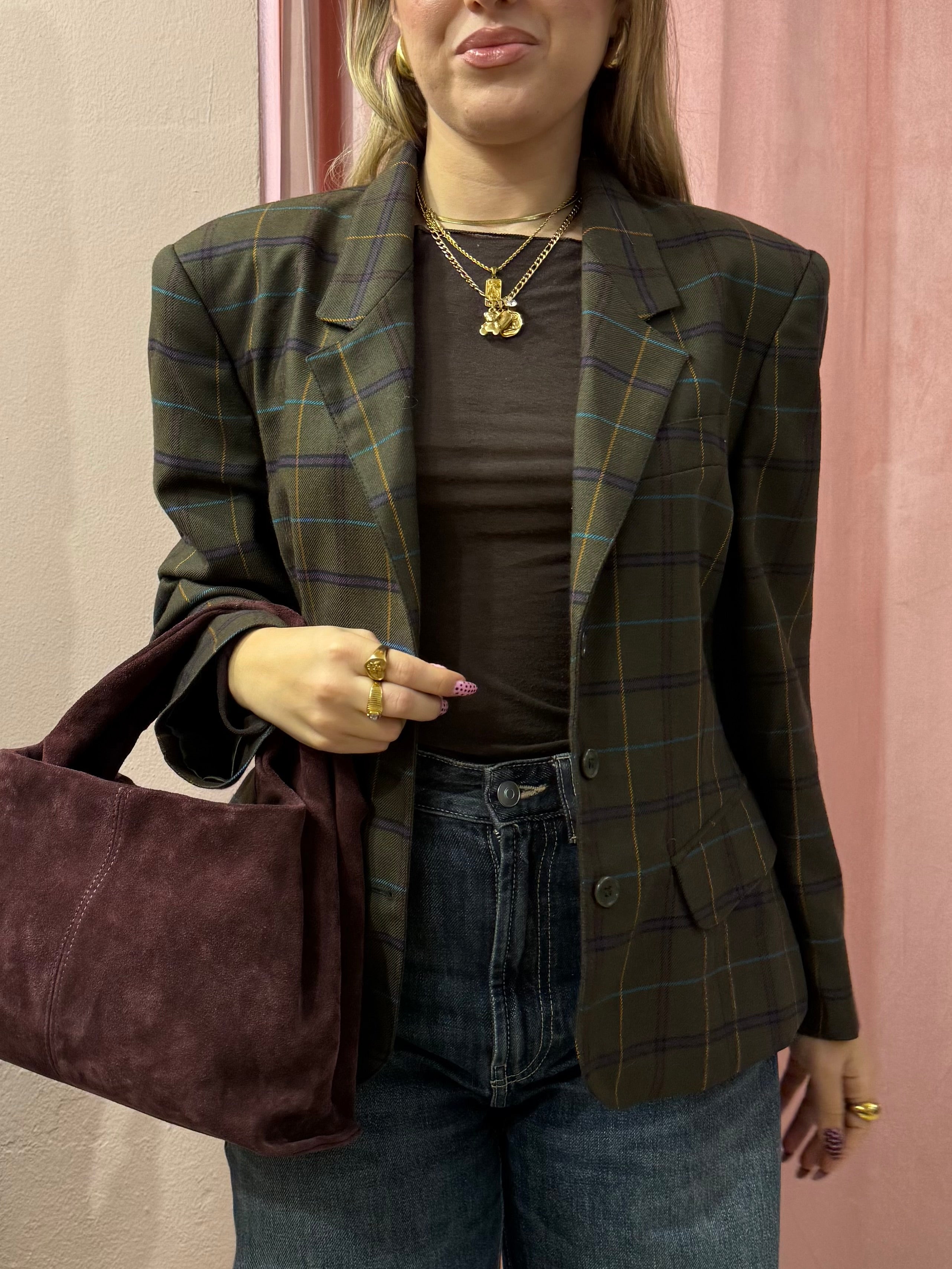 Blazer quadrettato in lana