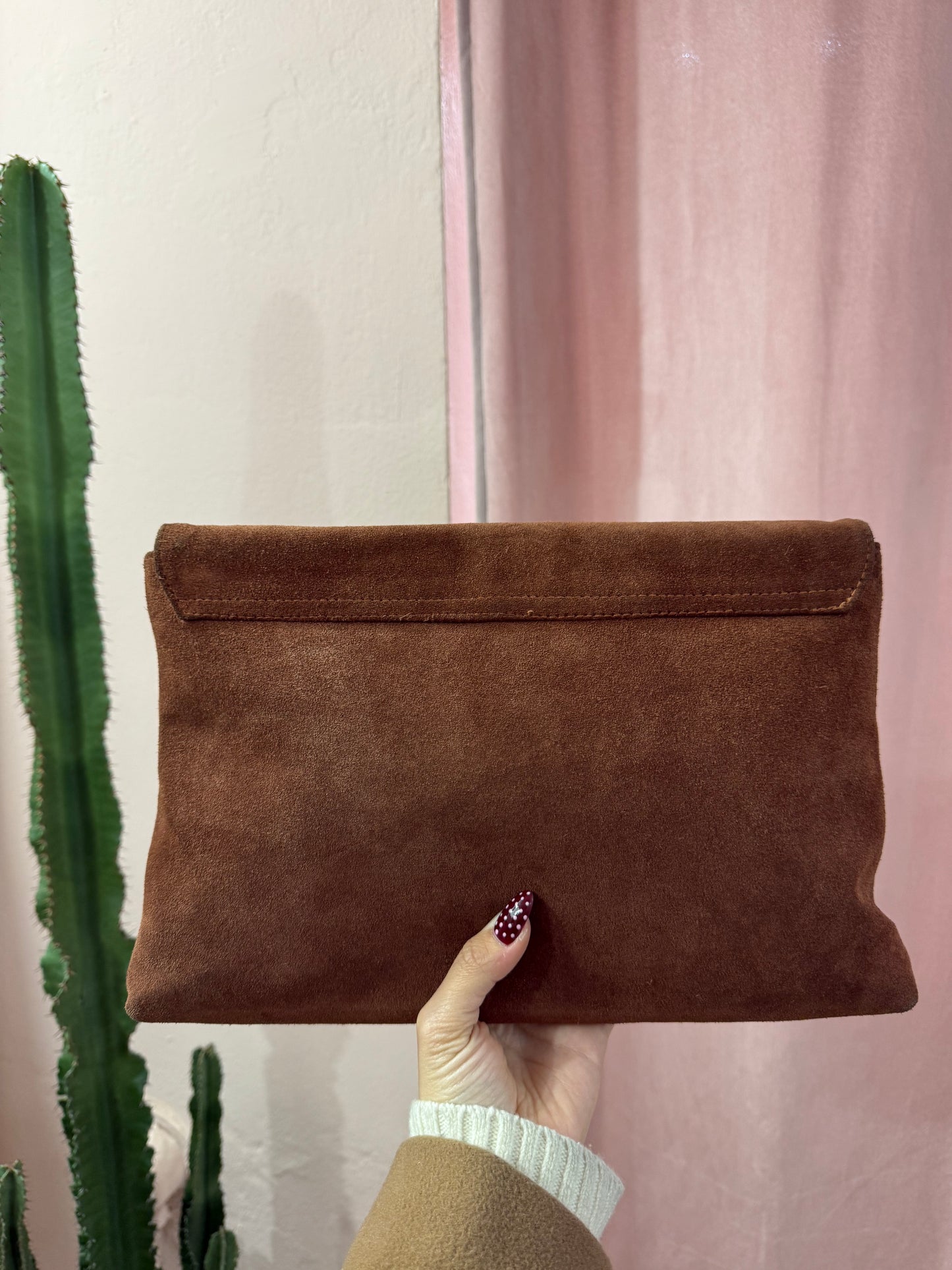 Pochette in vera pelle scamosciata