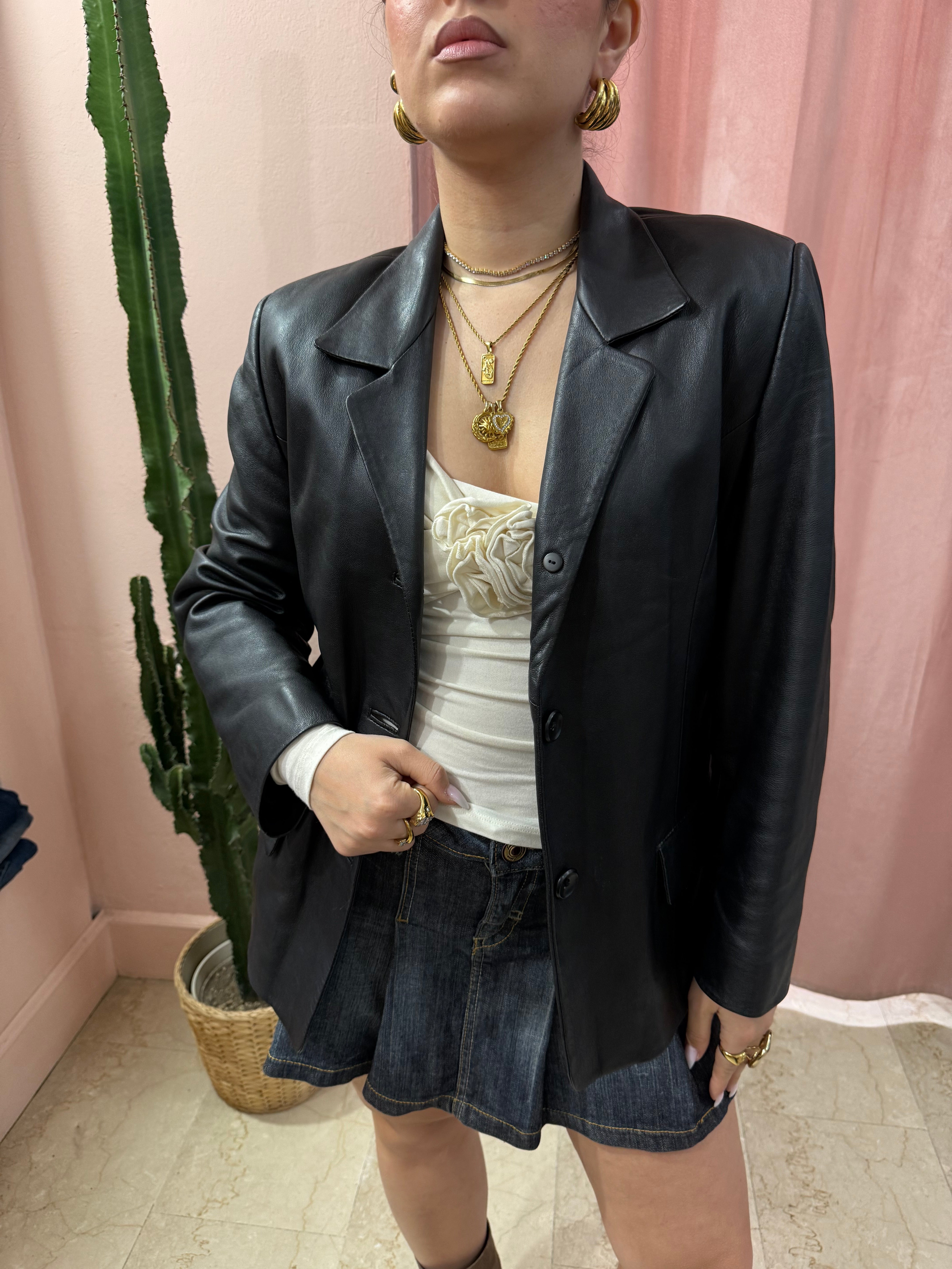 Giacca modello blazer lungo in pelle