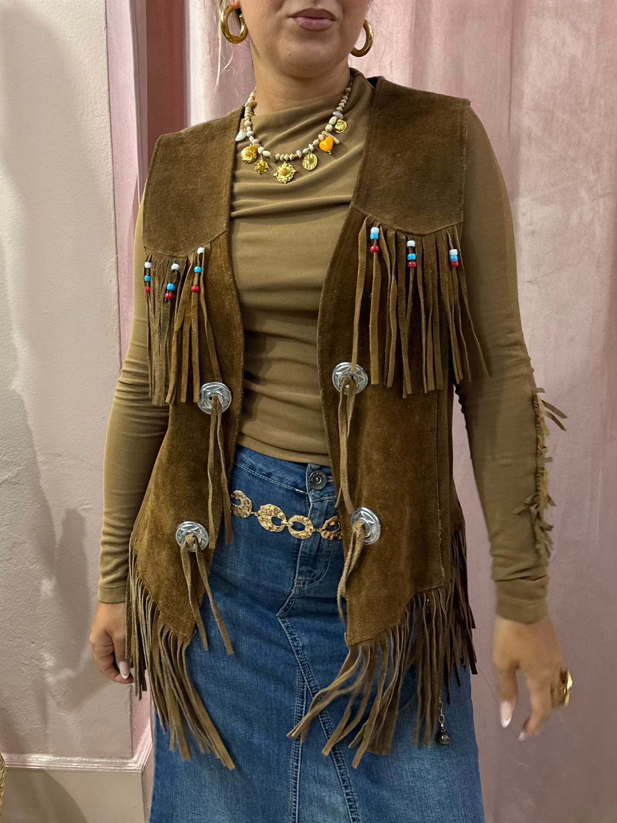 Gilet con frange in vera pelle
